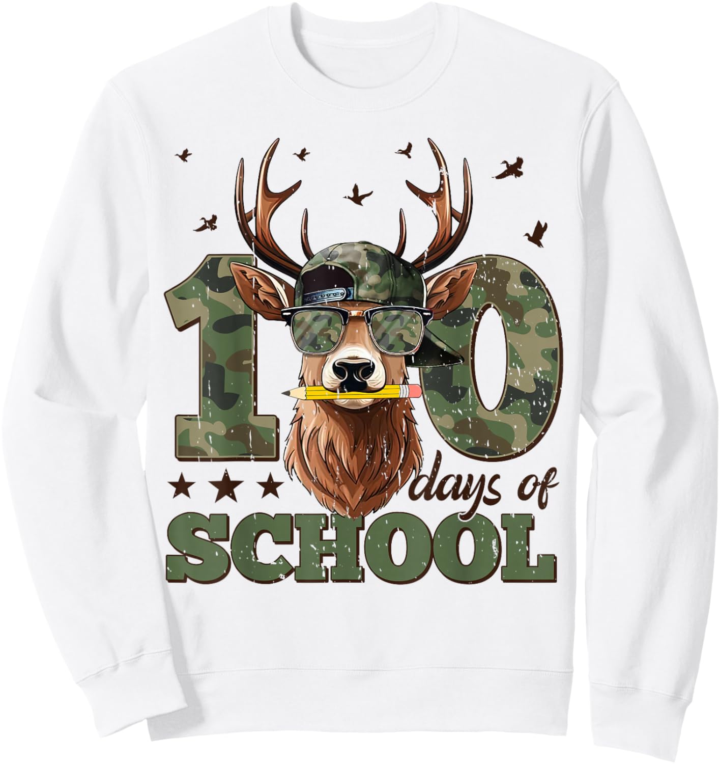 Bucked' 100 Days of School Deer Student Boy Girls 100th Day Sweatshirt - Sweatshirt | White