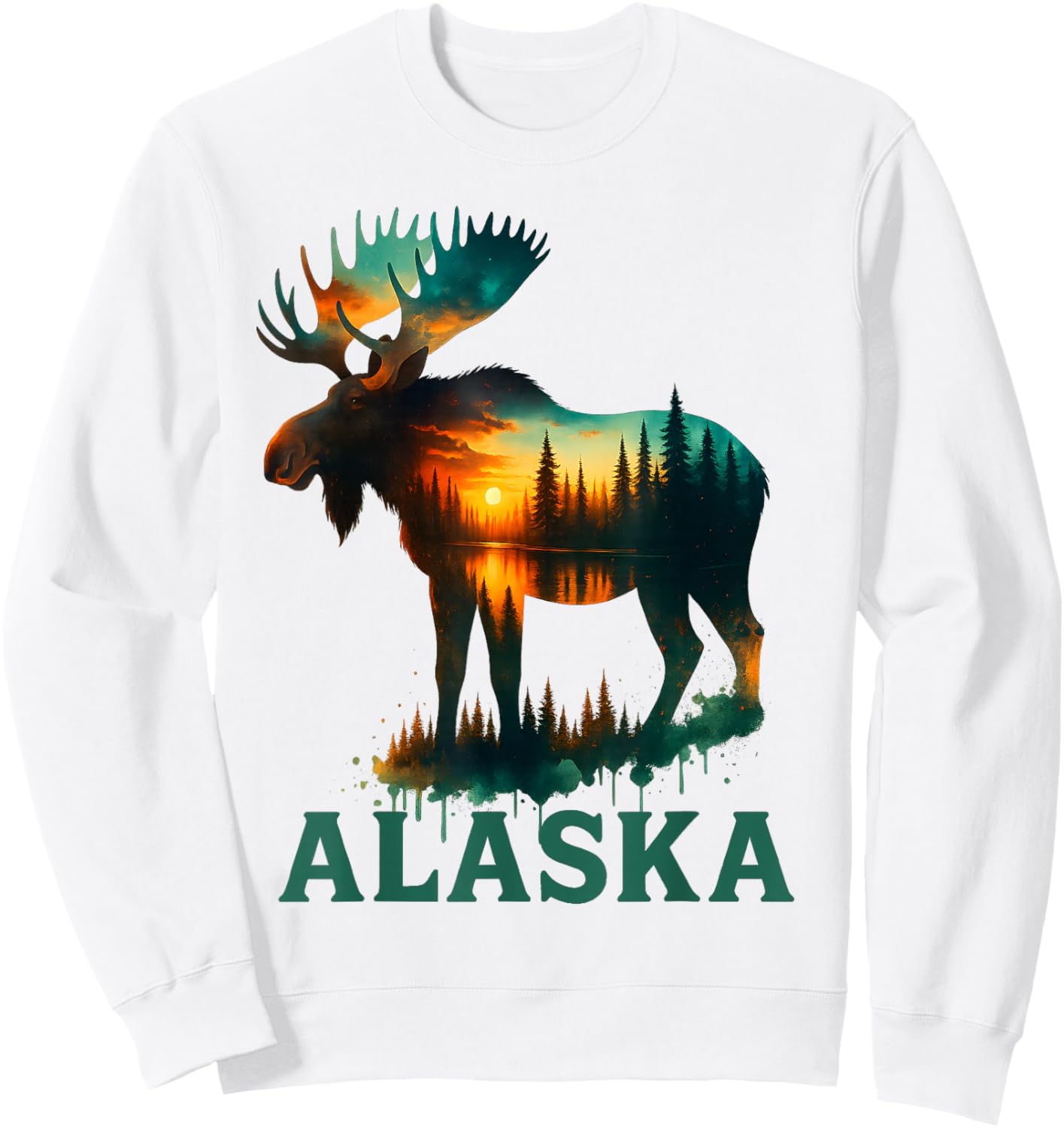 Alaska Alaskan Moose with Lake & Mountain Souvenir Men Women Sweatshirt - Sweatshirt | White
