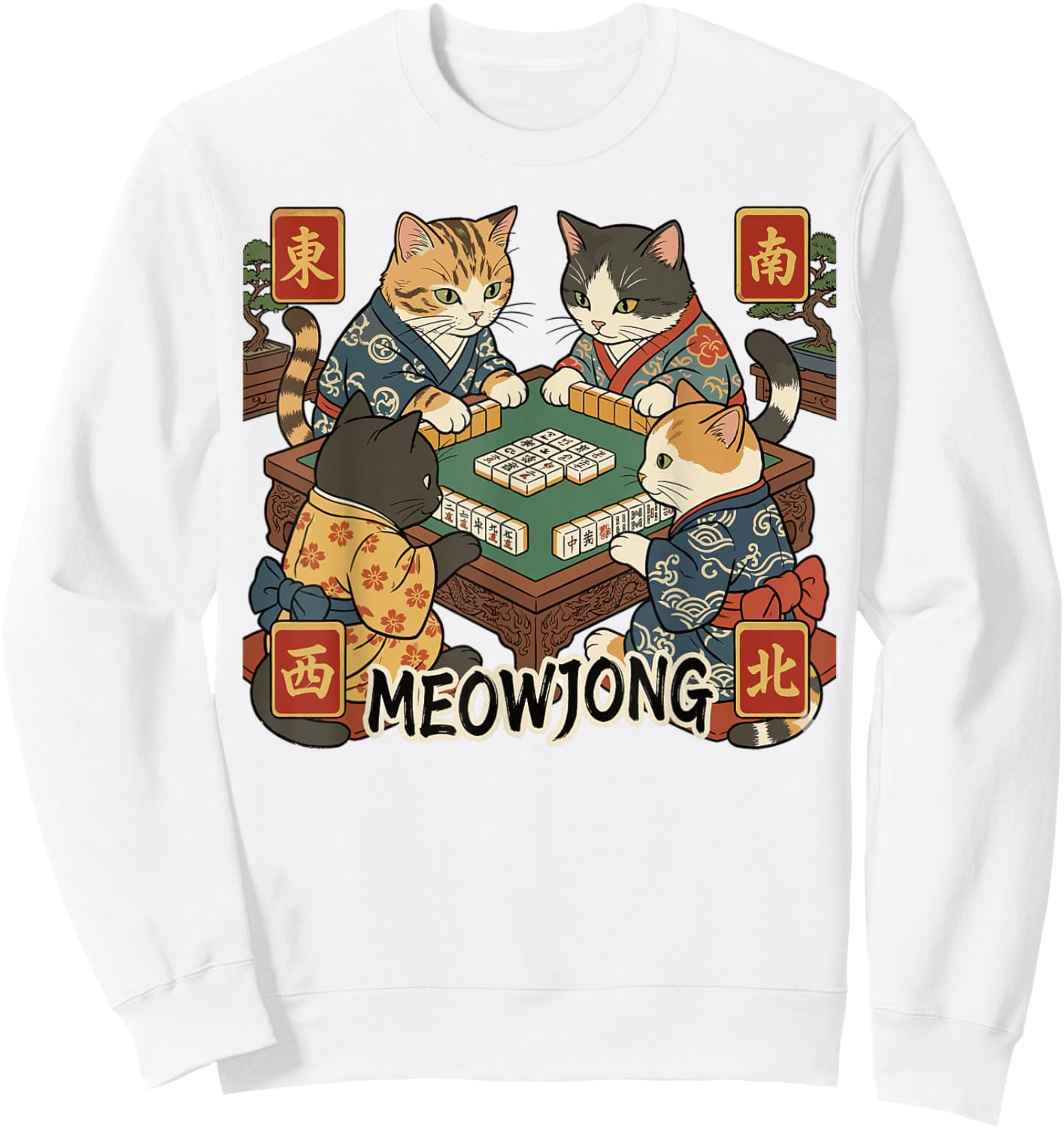Meowjong Funny Mahjong Love Playing Chinese Game Sweatshirt - Sweatshirt | White