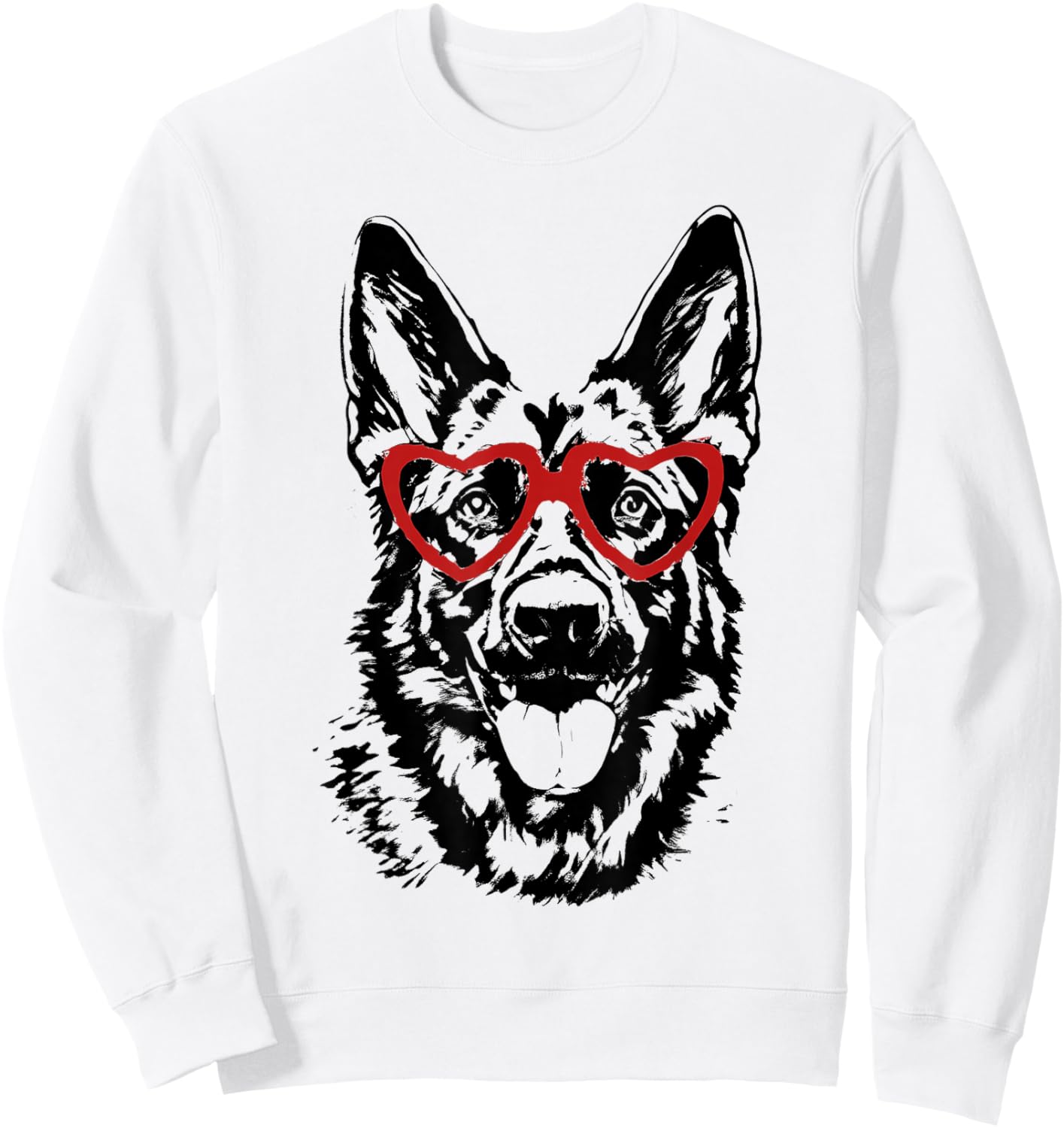 Valentine's Day German Shepherd with Heart Glasses Love Art Sweatshirt - Sweatshirt | White