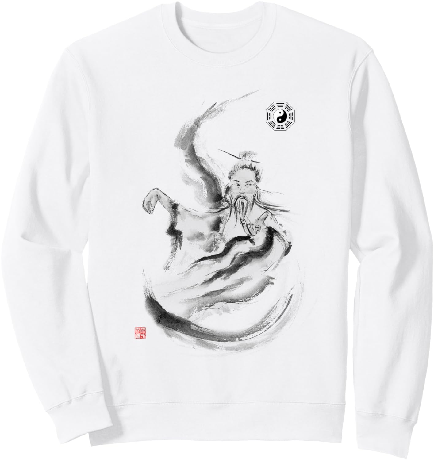 Tai Chi Master and Taoist Bagua Trigrams Symbol Martial Arts Sweatshirt - Sweatshirt | White