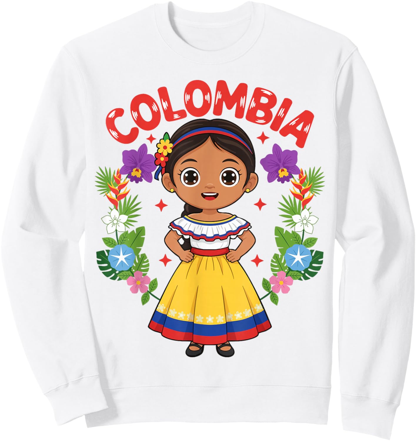 Colombia Colombian Girl Traditional Dress Flowers Heritage Sweatshirt - Sweatshirt | White