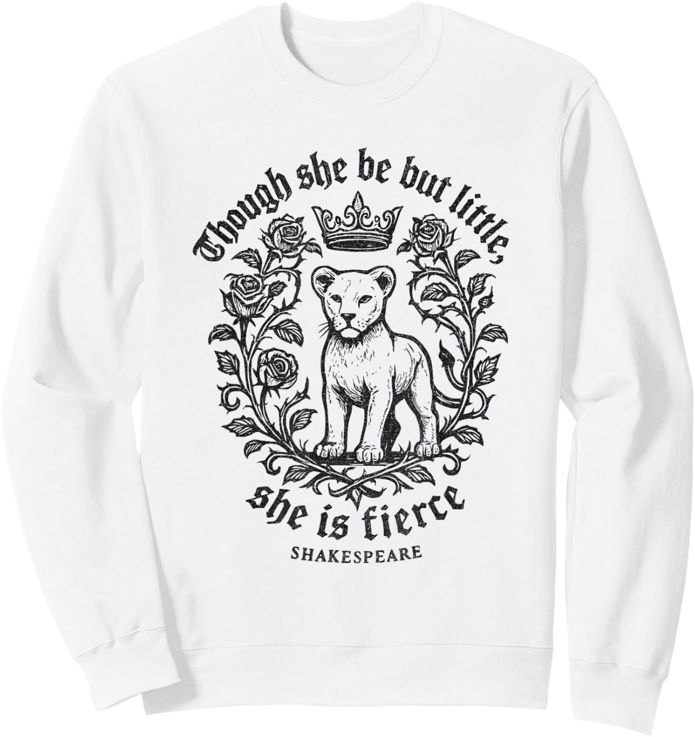 Though She Be But Little Fierce Shakespeare Lion Girls Sweatshirt - Sweatshirt | White