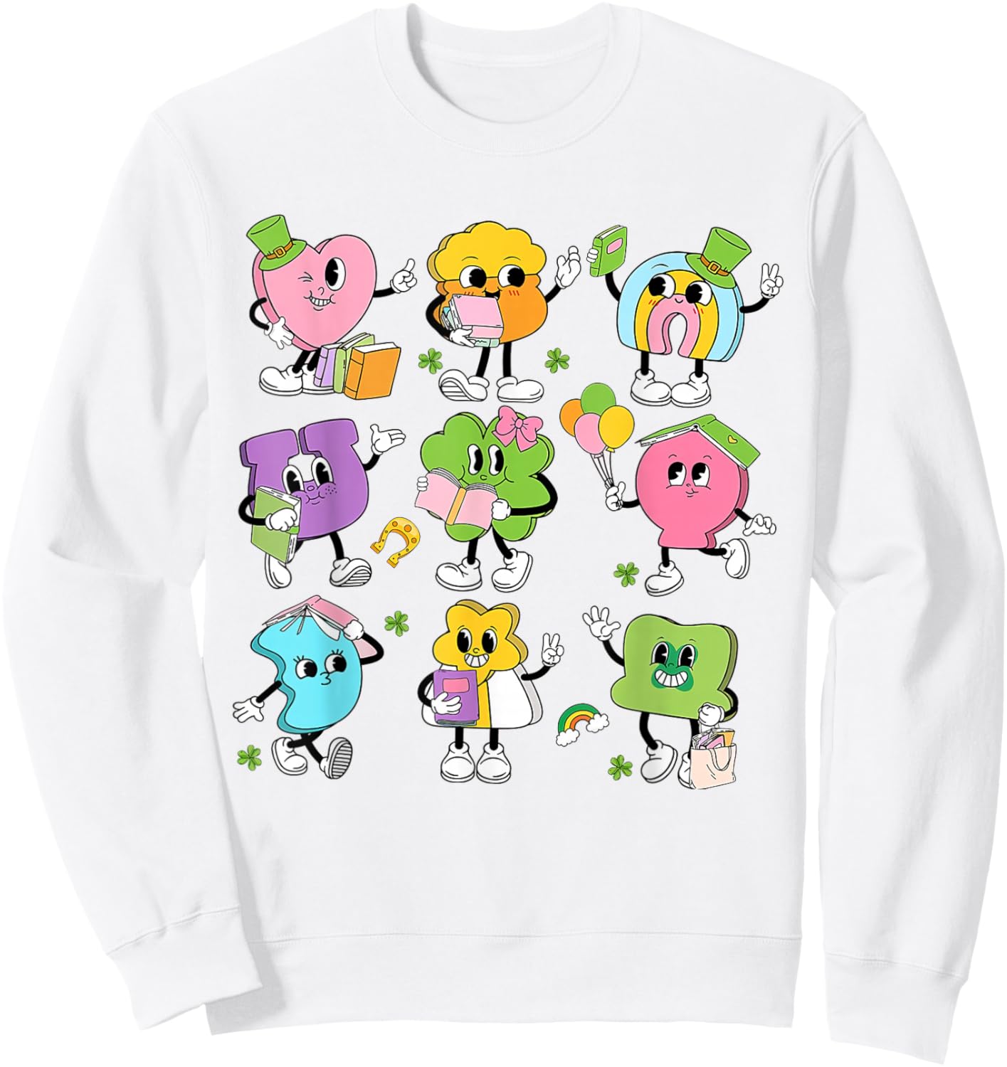 Funny Retro Teaching Lucky Charms Teacher Groovy St Patricks Sweatshirt - Sweatshirt | White