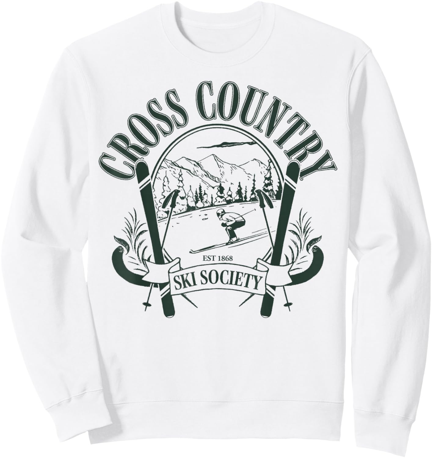 Trendy Apparel Cross Country Ski Society Est 1868 Ski Poles Sweatshirt - Sweatshirt | White