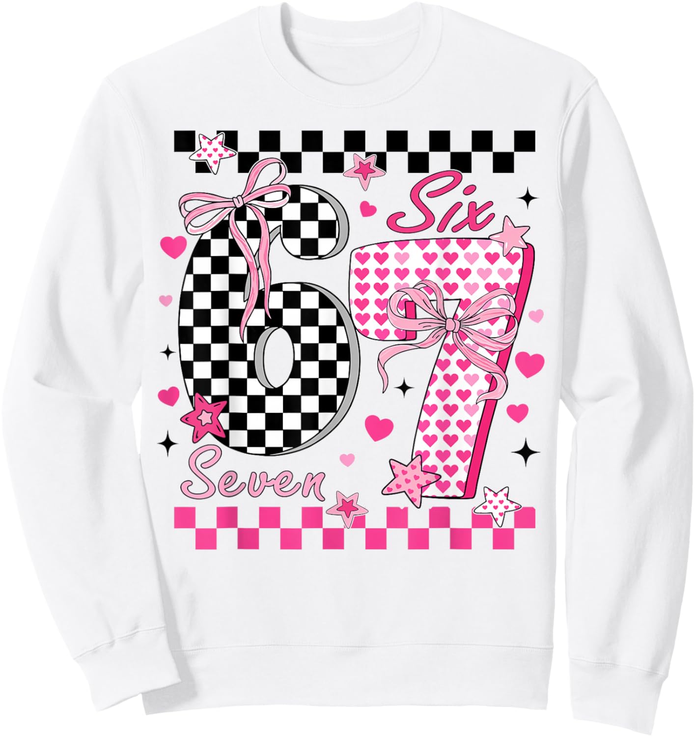 Funny Six Seven Coquette 6 7 Meme Men Women Valentine's Day Sweatshirt - Sweatshirt | White