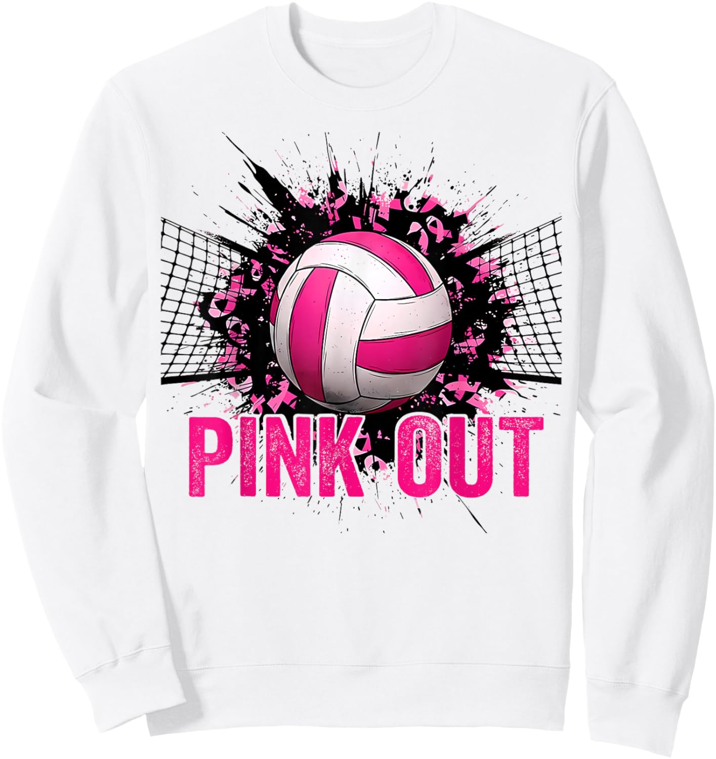 Volleyball Game Day Pink Out Breast Cancer Awareness Women Sweatshirt - Sweatshirt | White