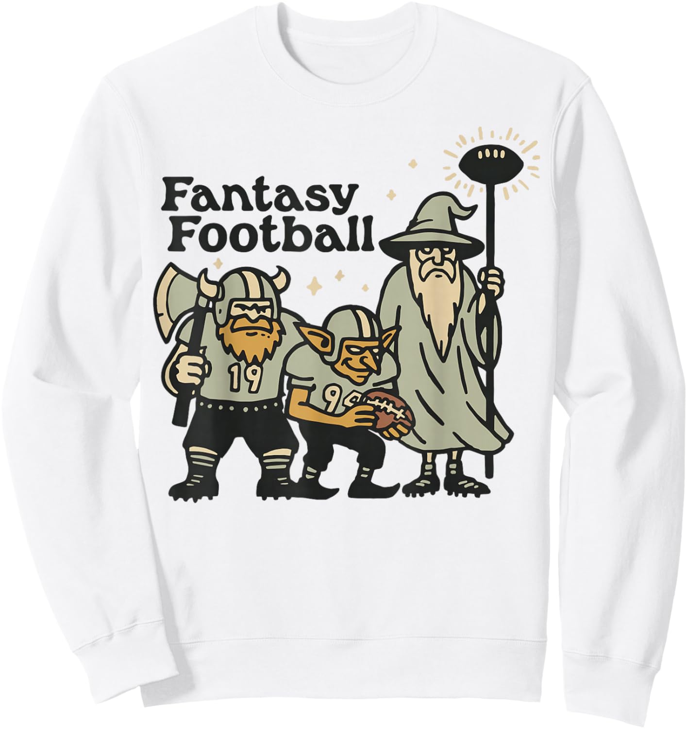 Funny Wizard Goblin Fantasy Football Player Literal Dad Joke Sweatshirt - Sweatshirt | White