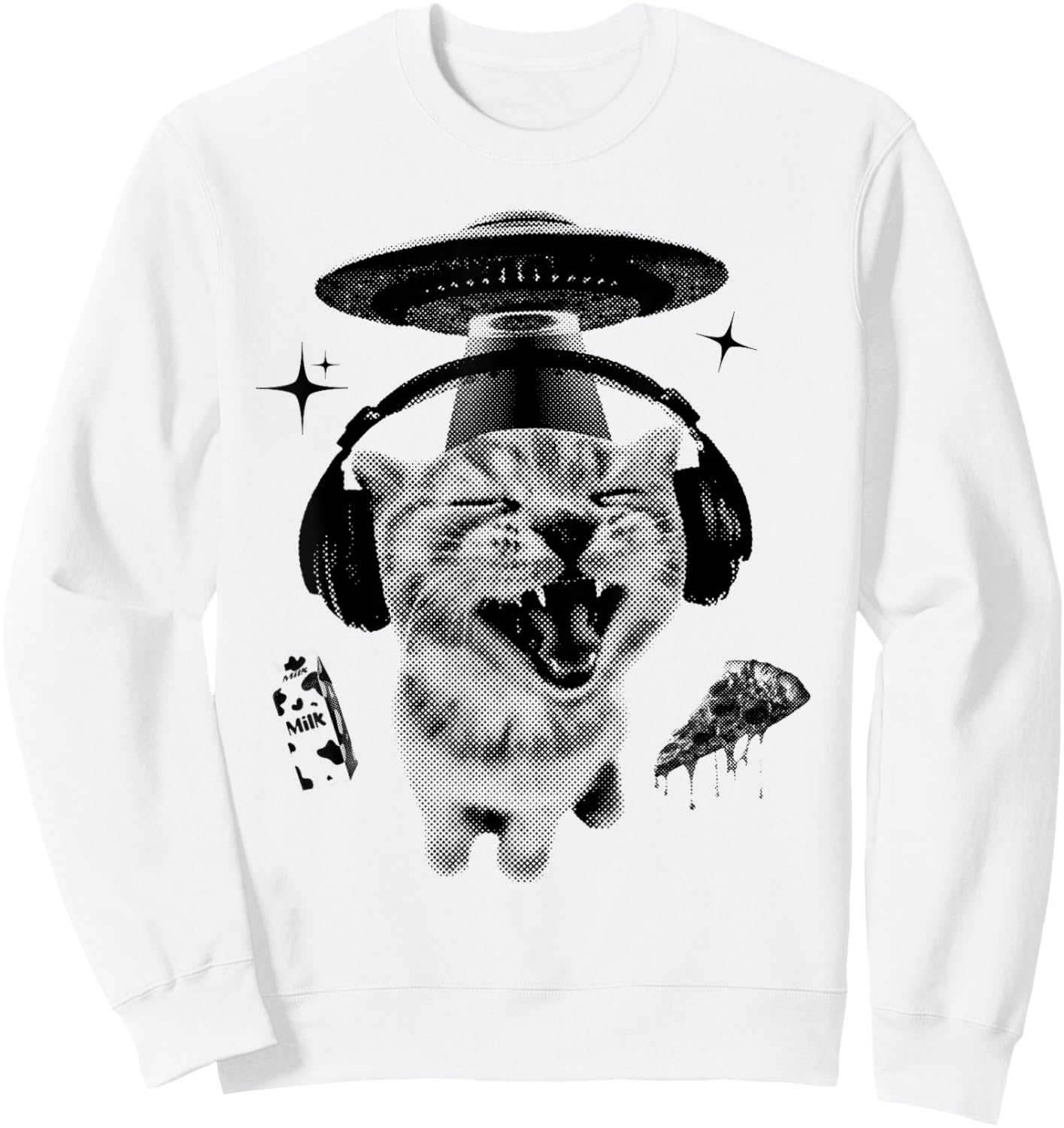 Alien Cat Meme 90s Vintage Bootleg Y2k Kitten Ironic Meme Sweatshirt - Sweatshirt | White