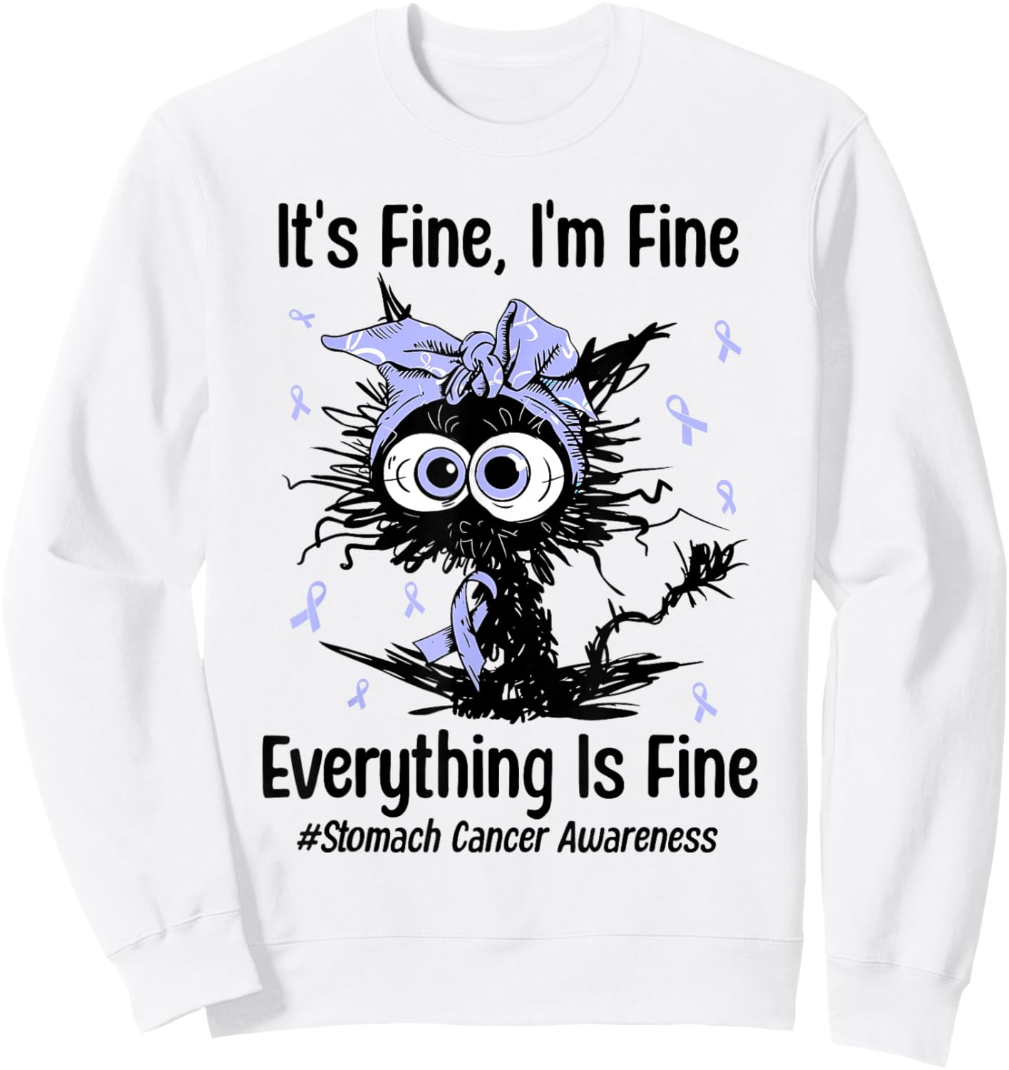 Positivity Stomach Cancer Awareness Cat Ribbon Periwinkle Sweatshirt - Sweatshirt | White