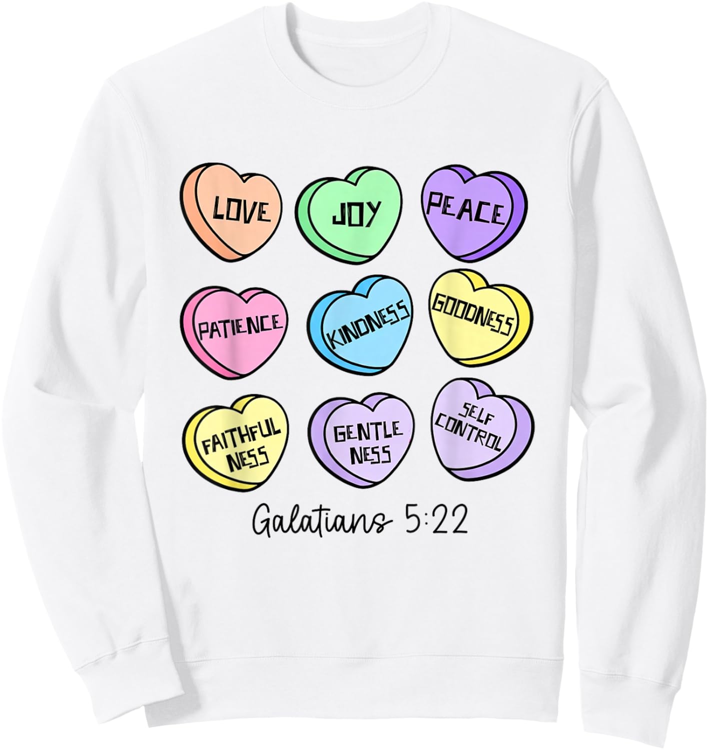 Love Joy Peace Christian Valentines Candy Heart Bible Verse Sweatshirt - Sweatshirt | White