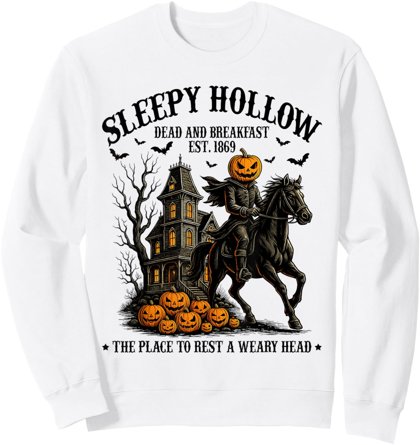Sleepy Hollow Dead and Breakfast Est 1869 Headless Horseman Sweatshirt - Sweatshirt | White