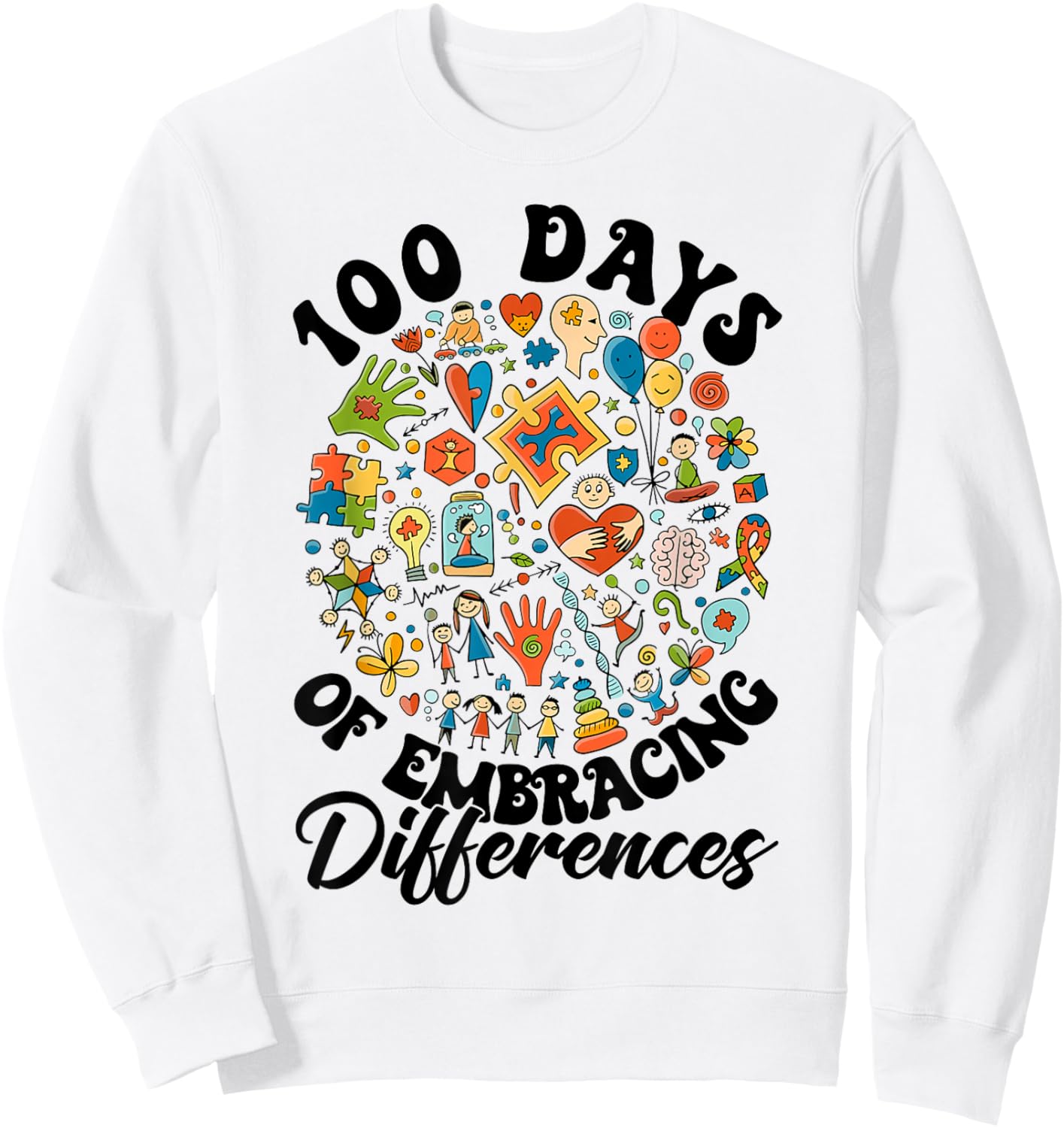Embrace Differences 100 Days of School Autism Awareness Kids Sweatshirt - Sweatshirt | White