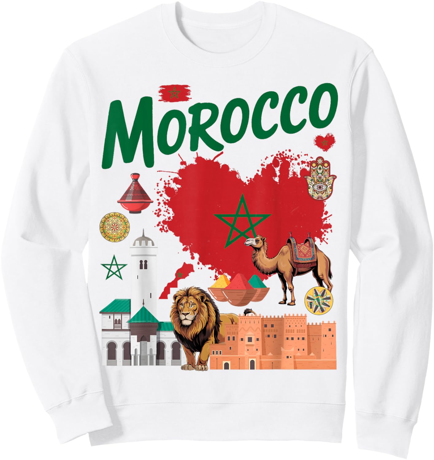 Morocco Flag Outfit Idea for Kids Moroccan Themed Maroc Sweatshirt - Sweatshirt | White