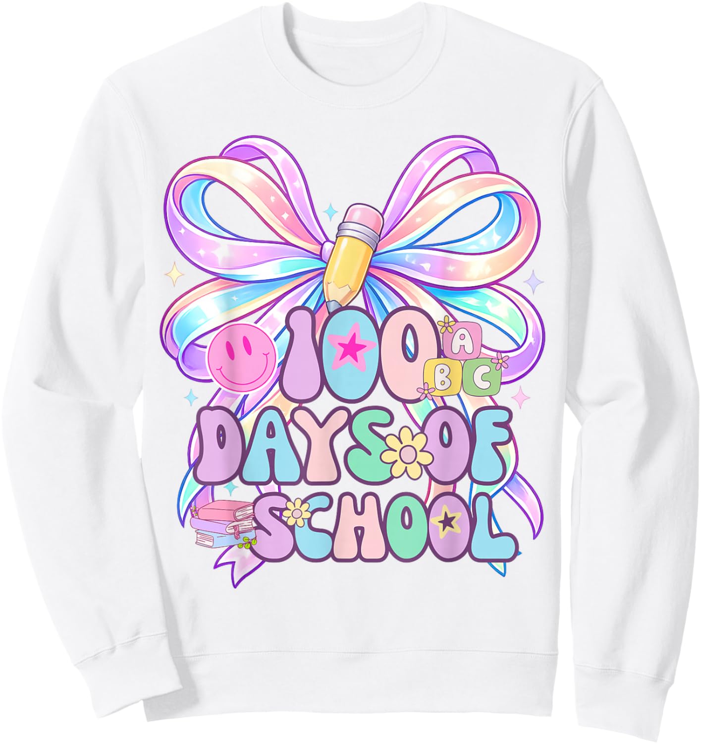 100 Days of School Coquette Bow 100th Day for Girls Teachers Sweatshirt - Sweatshirt | White