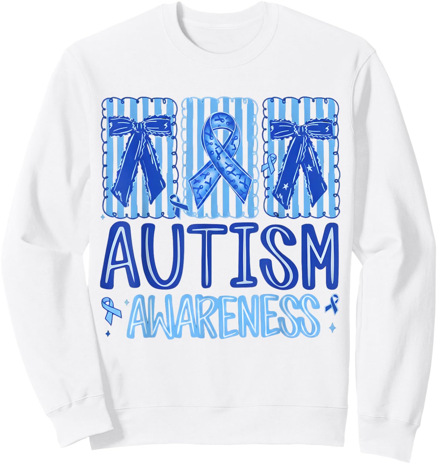 in April We Wear Blue Autism Awareness Coquette Bow Women Sweatshirt - Sweatshirt | White