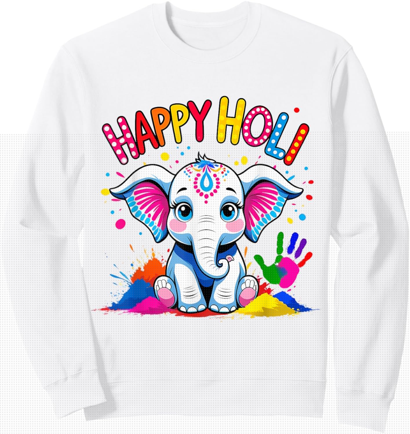 Happy Holi Kids Boys Toddler Girl India Hindu Color Elephant Sweatshirt - Sweatshirt | White