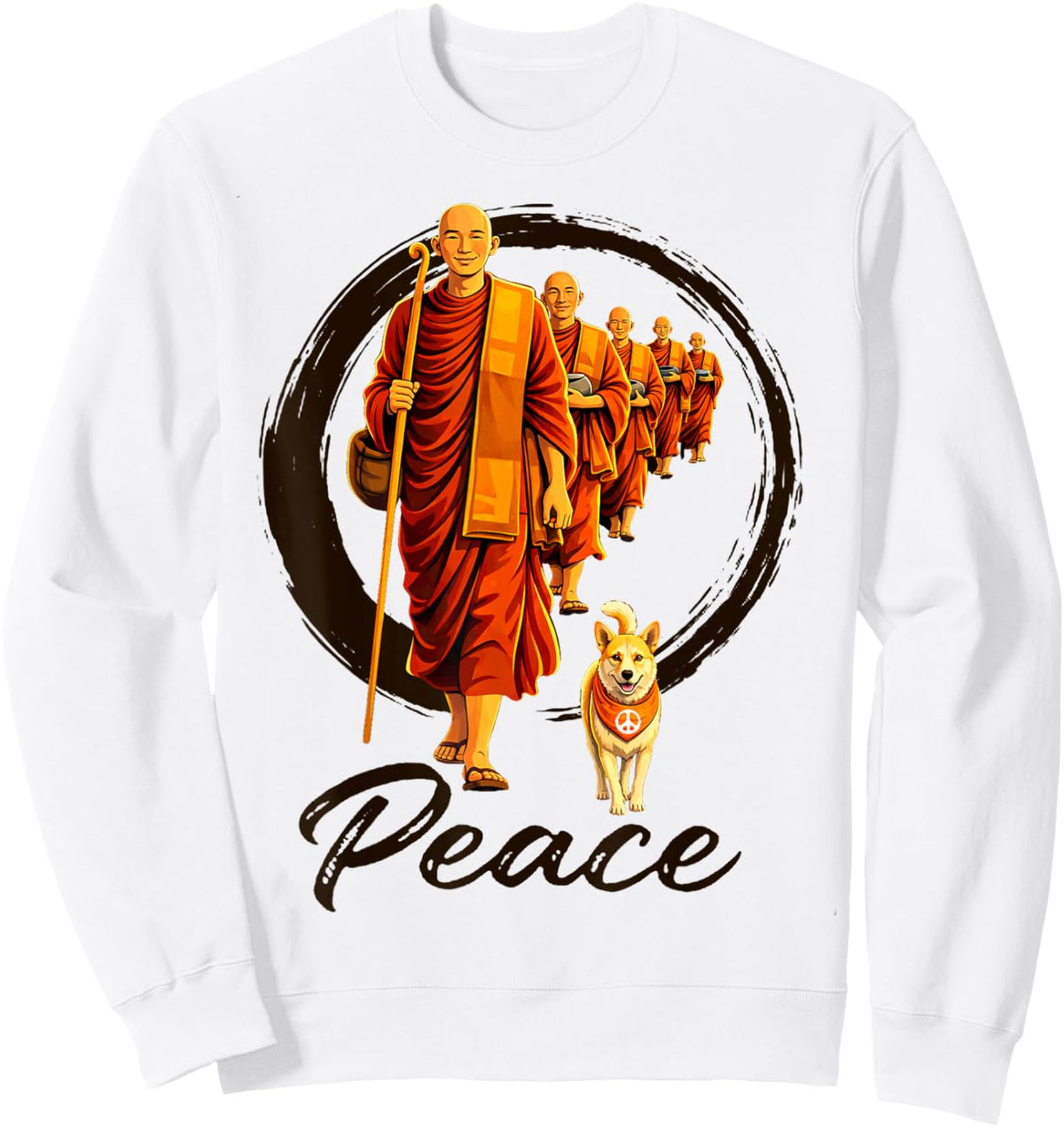 Peace Zen Walk for Peace Aloka Dog Mindful Buddhist Monks Sweatshirt - Sweatshirt | White