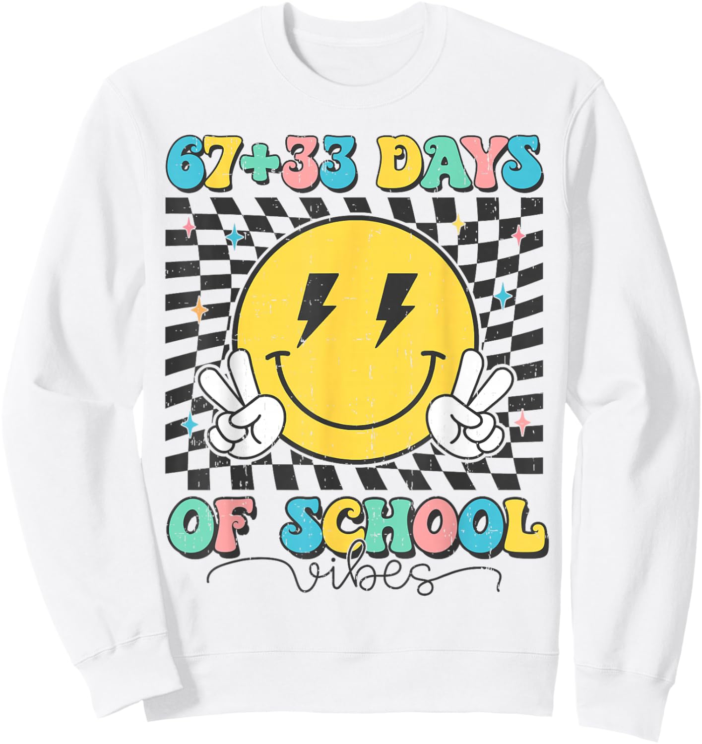 Retro Groovy 67 +33 Days of School 100th Day Kids Boys Girls Sweatshirt - Sweatshirt | White