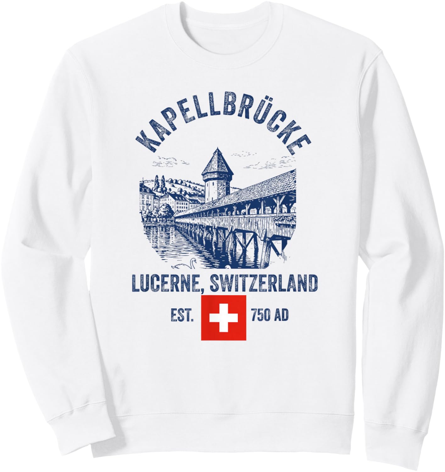 Lucerne Switzerland Flag Skyline Souvenir Bridge Chapel Sweatshirt - Sweatshirt | White