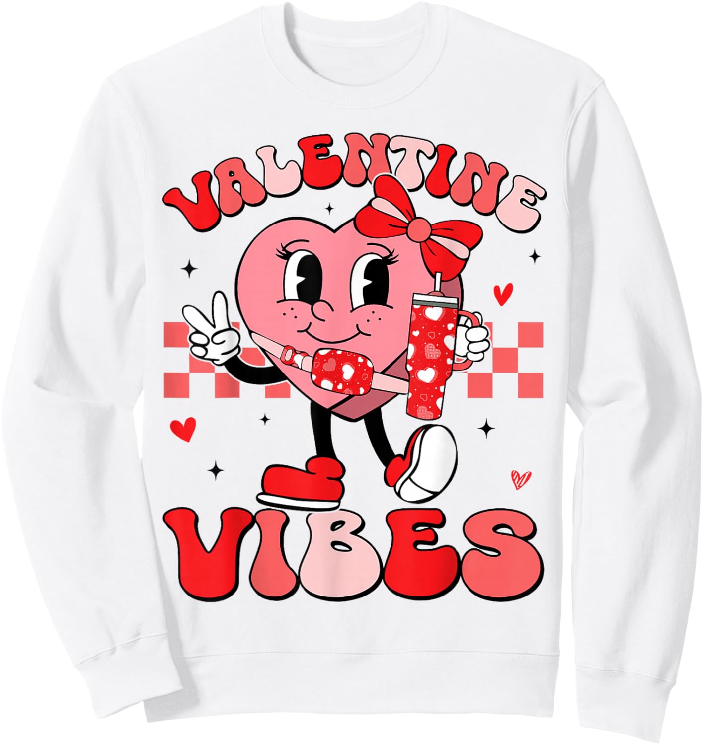 Valentine Vibes Groovy Valentines Day Shirt Women Girls Kids Sweatshirt - Sweatshirt | White
