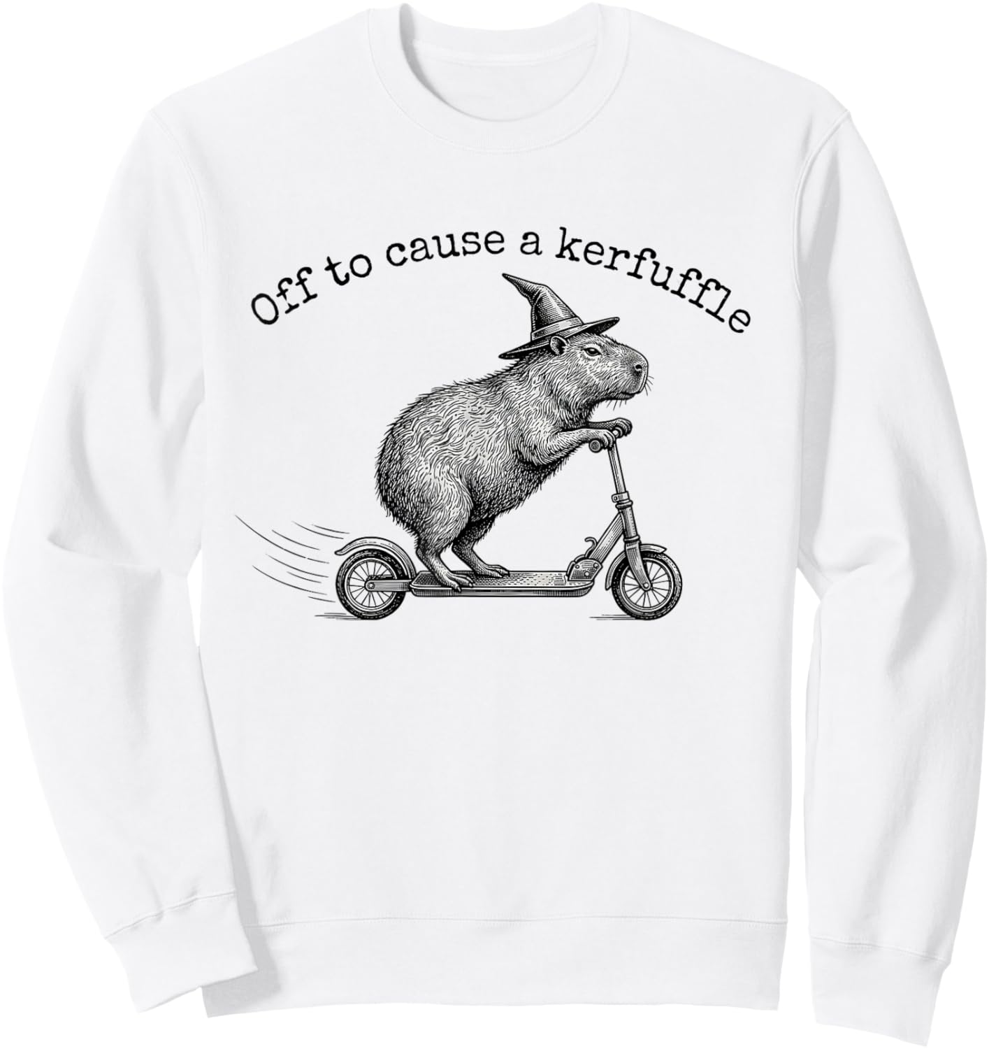 Off to Cause A Kerfuffle Funny Capybara Scooter Sweatshirt - Sweatshirt | White