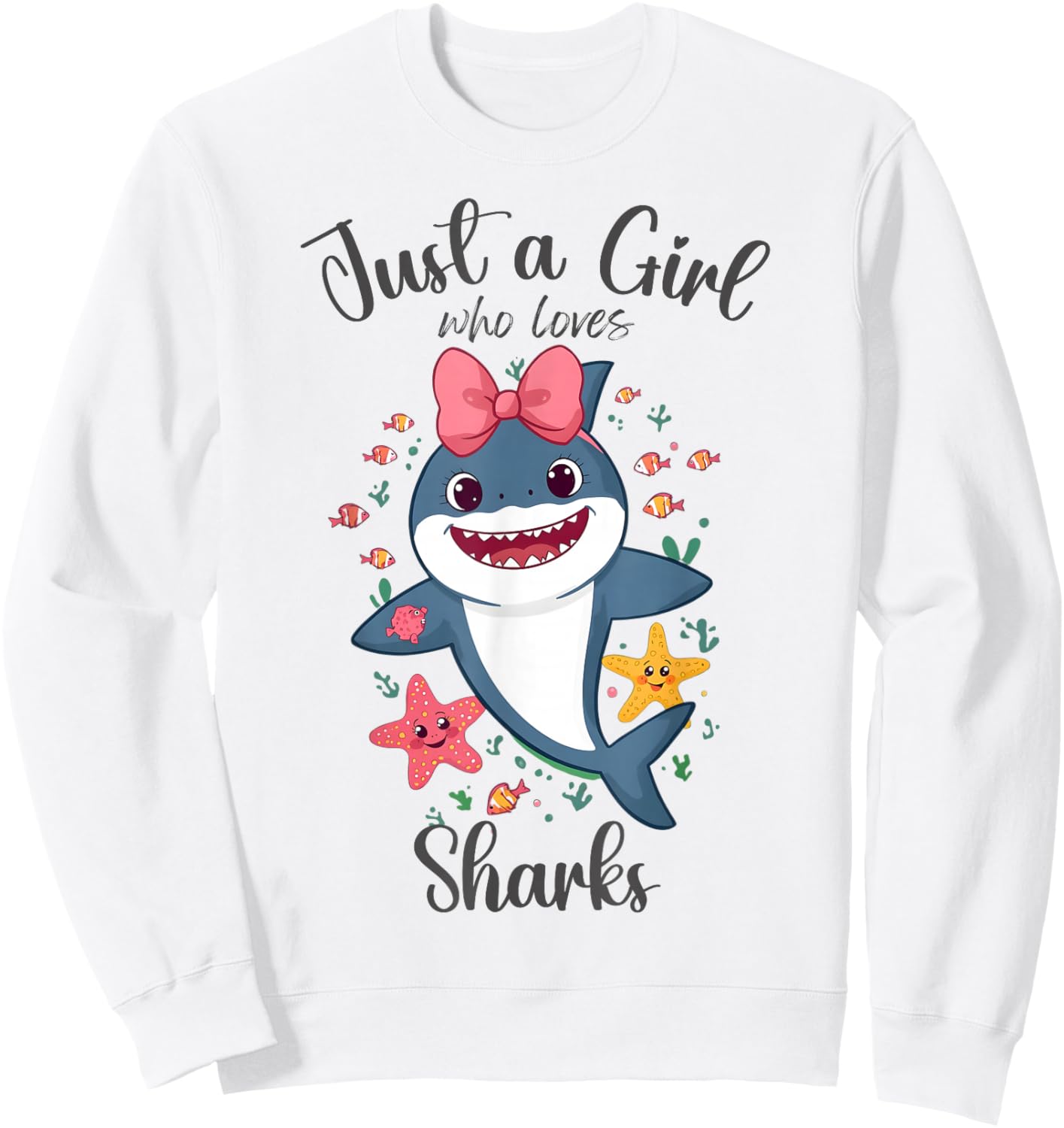 Just a Girl Who Loves Sharks Cute Coquette Bow Toddler Girls Sweatshirt - Sweatshirt | White