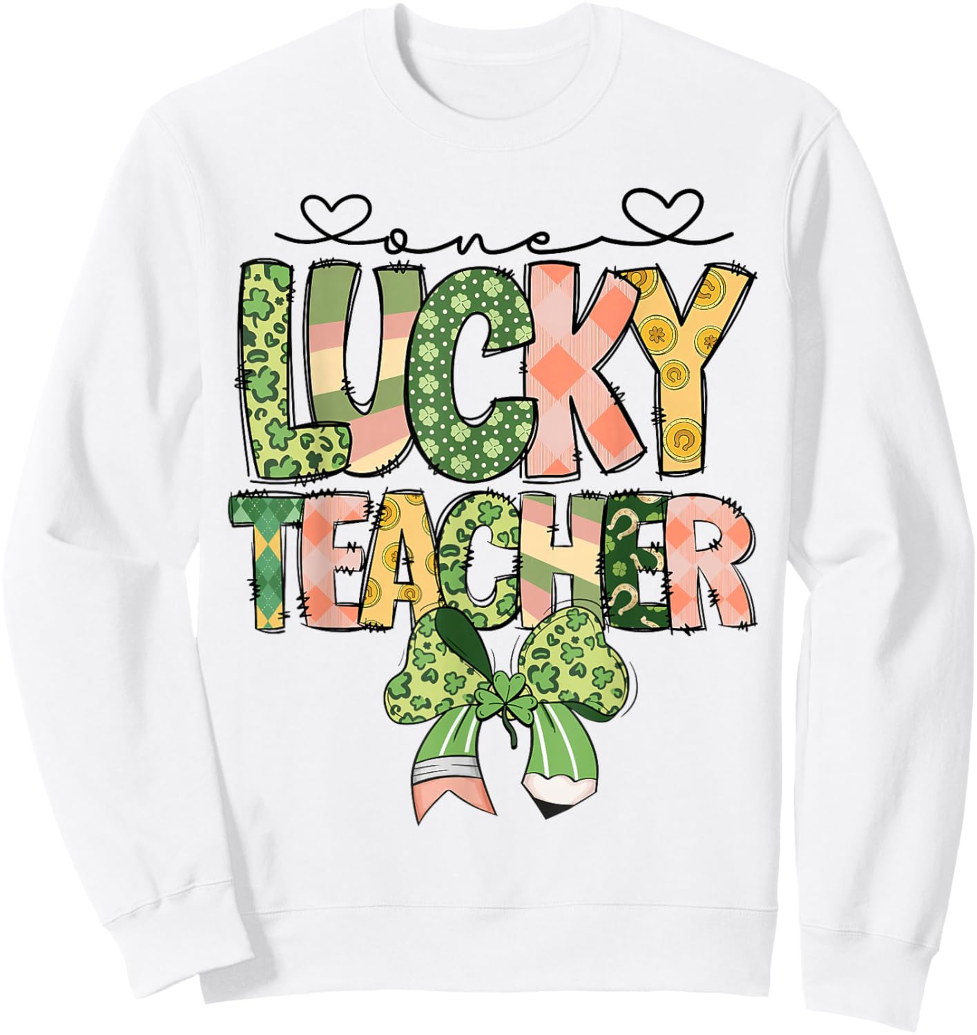 One Lucky Teacher St.Patrick's Day Shamrock Irish Ireland Sweatshirt - Sweatshirt | White