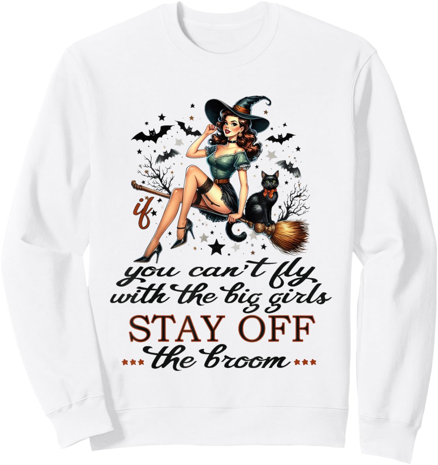 Halloween Witch Funny Fly with The Big Girls Pin Up Satire Sweatshirt - Sweatshirt | White