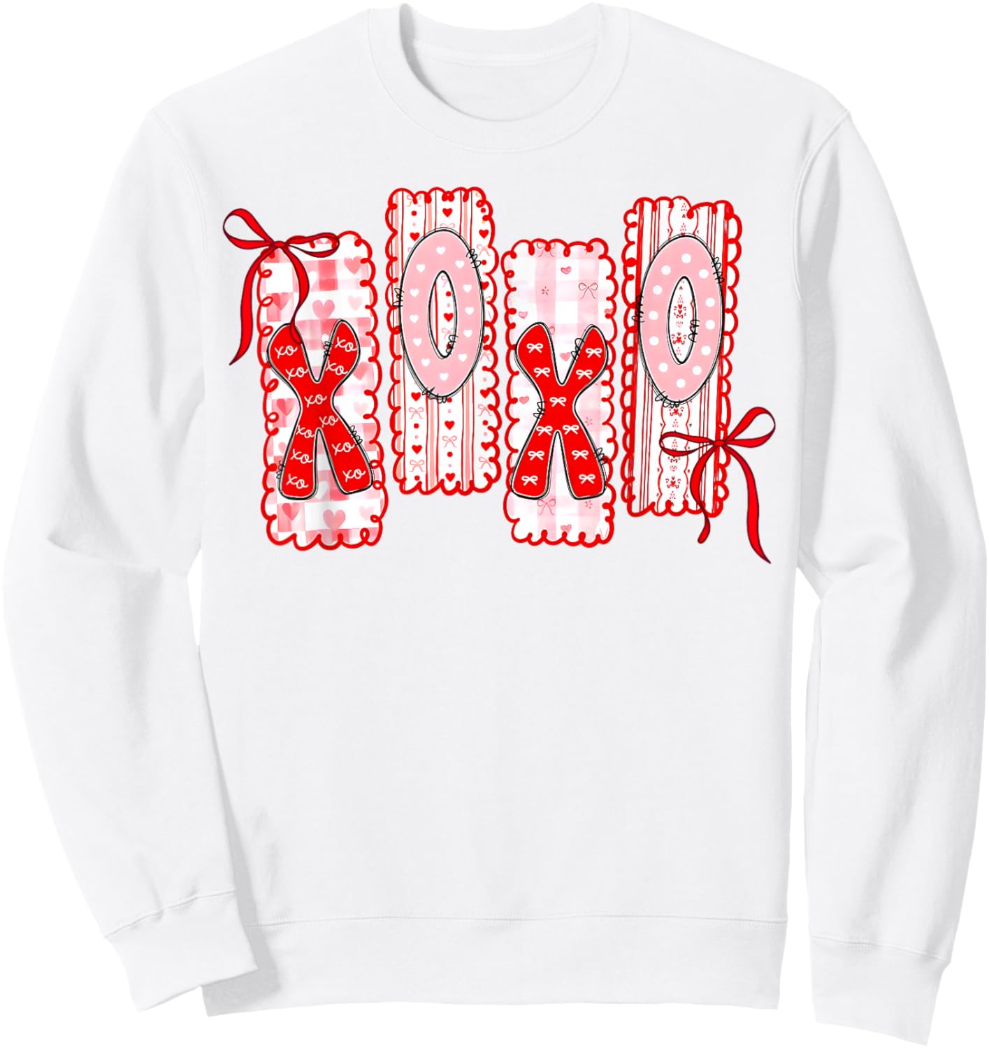 Coquette Valentine XOXO Funny Valentine Red Bow Hearts Lover Sweatshirt - Sweatshirt | White