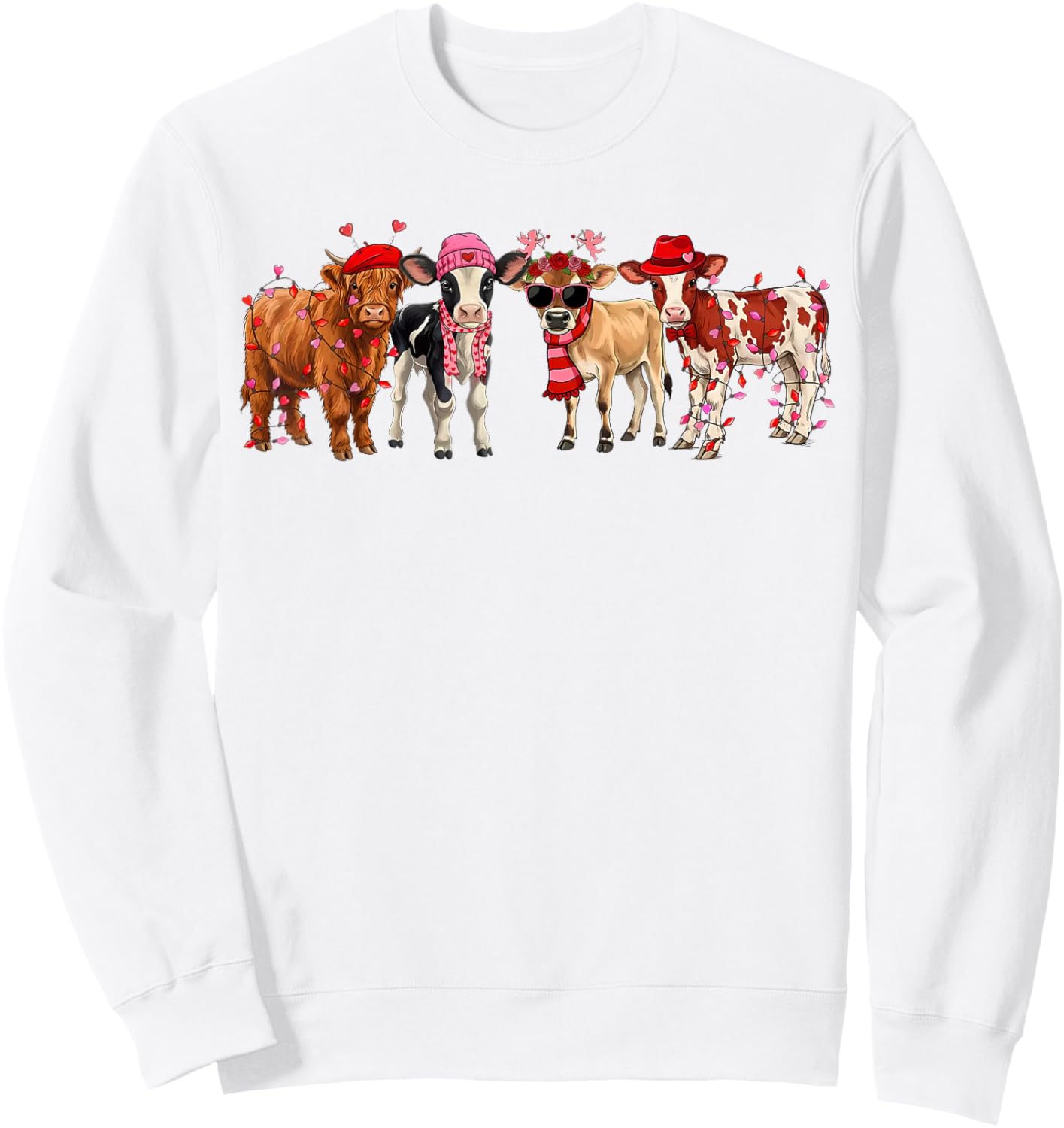 Western Heifer Valentine Cupid Cow with Hearts Women Girls Sweatshirt - Sweatshirt | White
