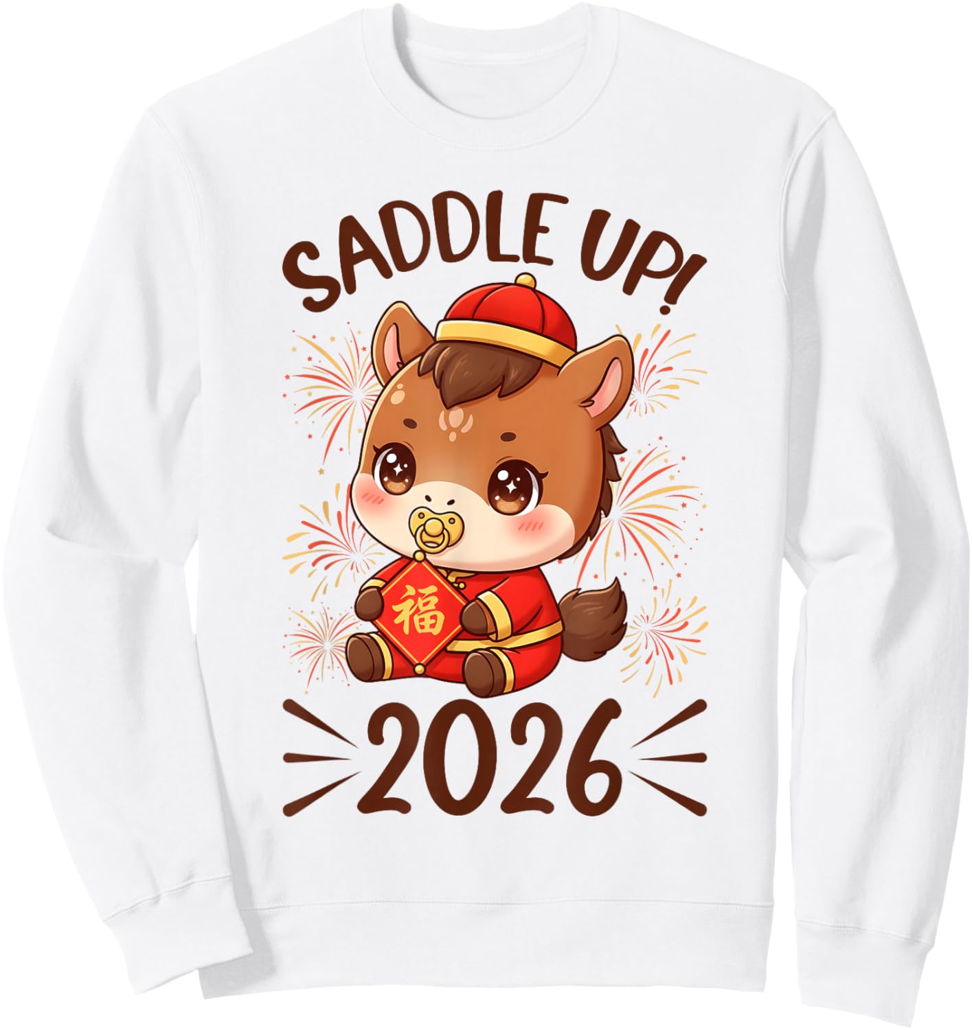 Saddle Up 2026 Cute Horse Chinese New Year Baby Announcement Sweatshirt - Sweatshirt | White