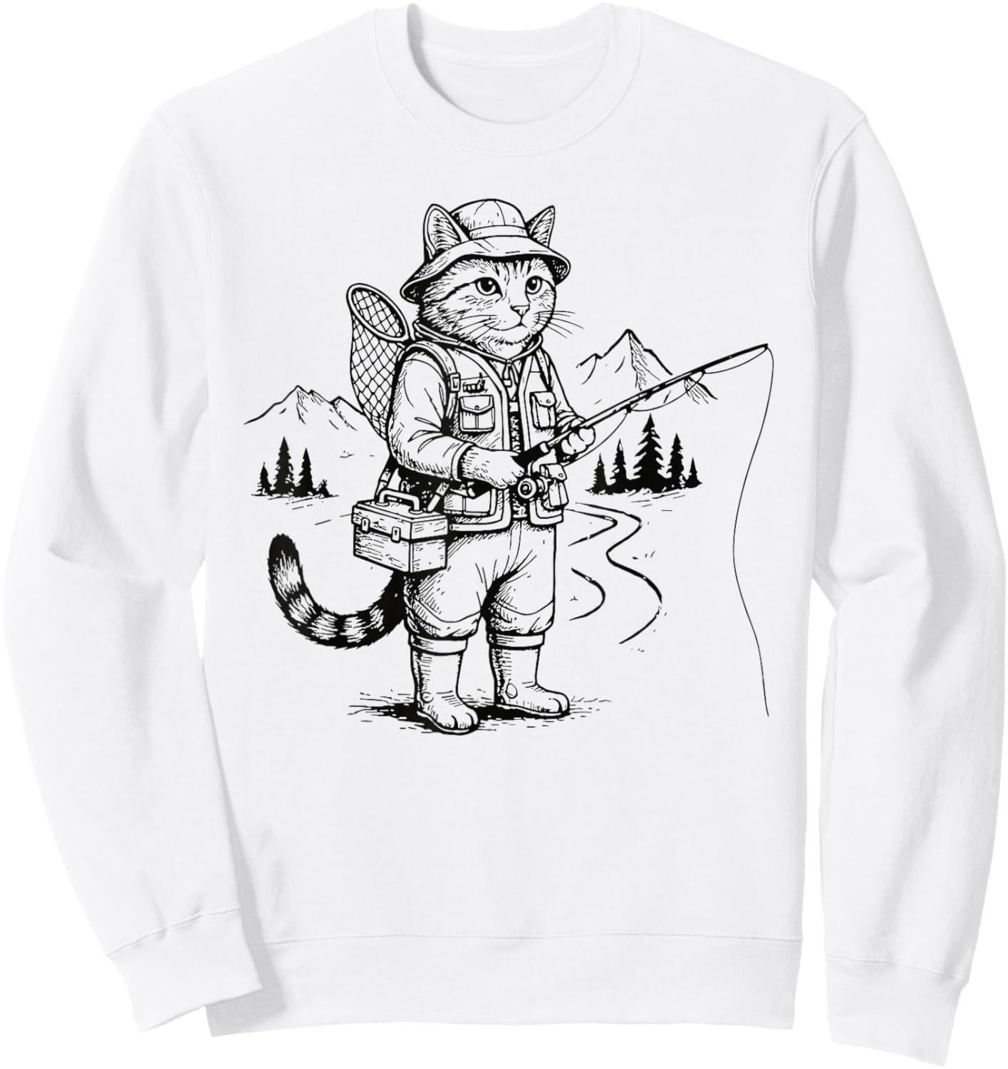 Fish Cat Fisherman Sweatshirt - Sweatshirt | White