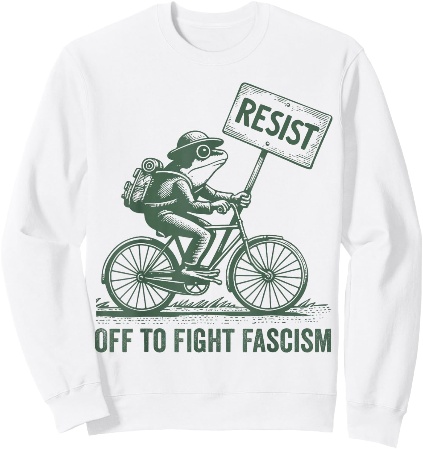 Off to Fight Fascism Portland Frog Protest Sweatshirt - Sweatshirt | White