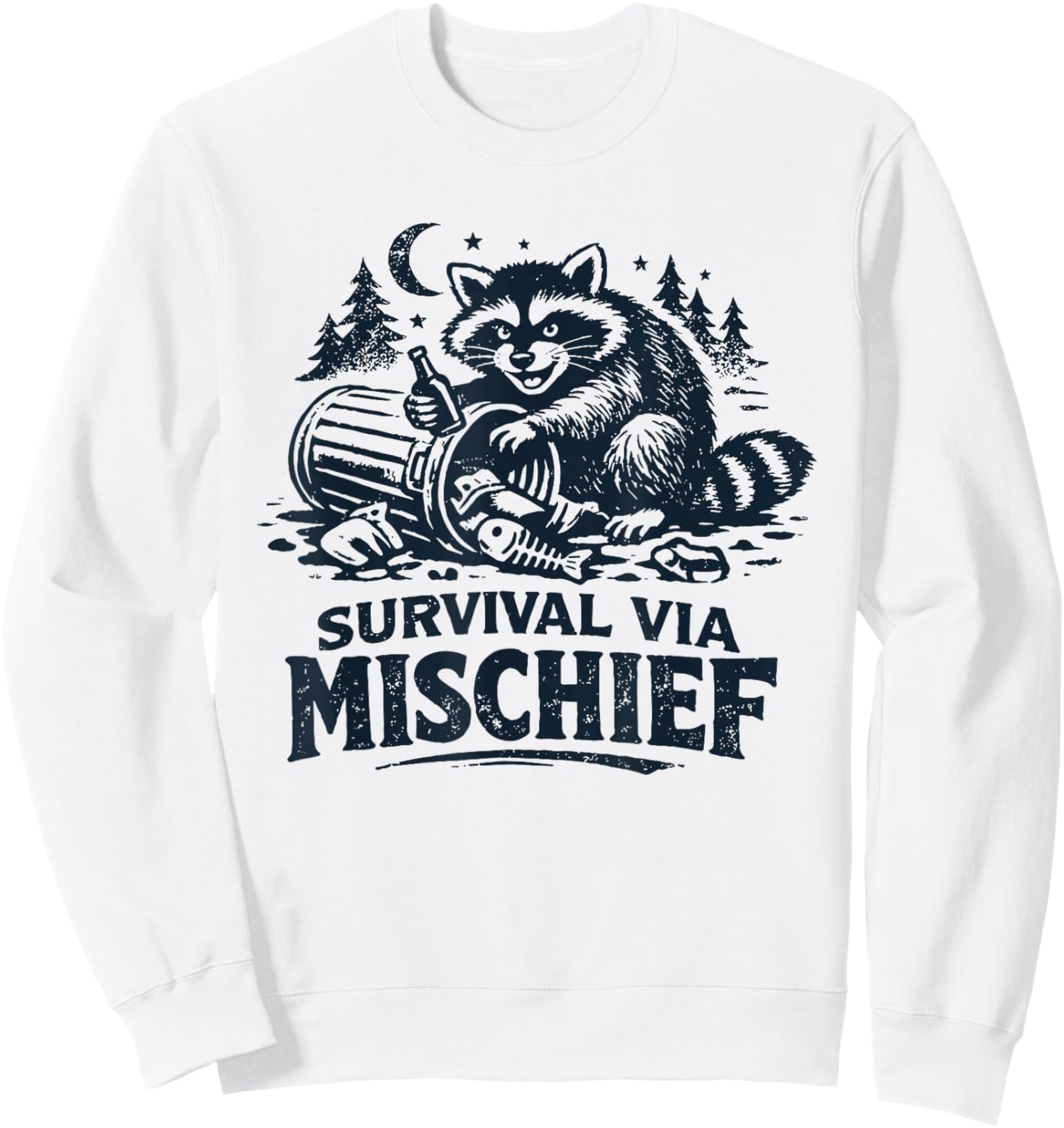Survival Via Mischief Funny Raccoon Sweatshirt - Sweatshirt | White