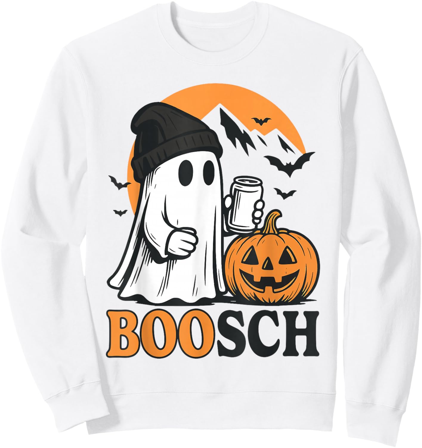 Boosch Ghost Beer Drinking Pumpkin Halloween Party Night Sweatshirt - Sweatshirt | White