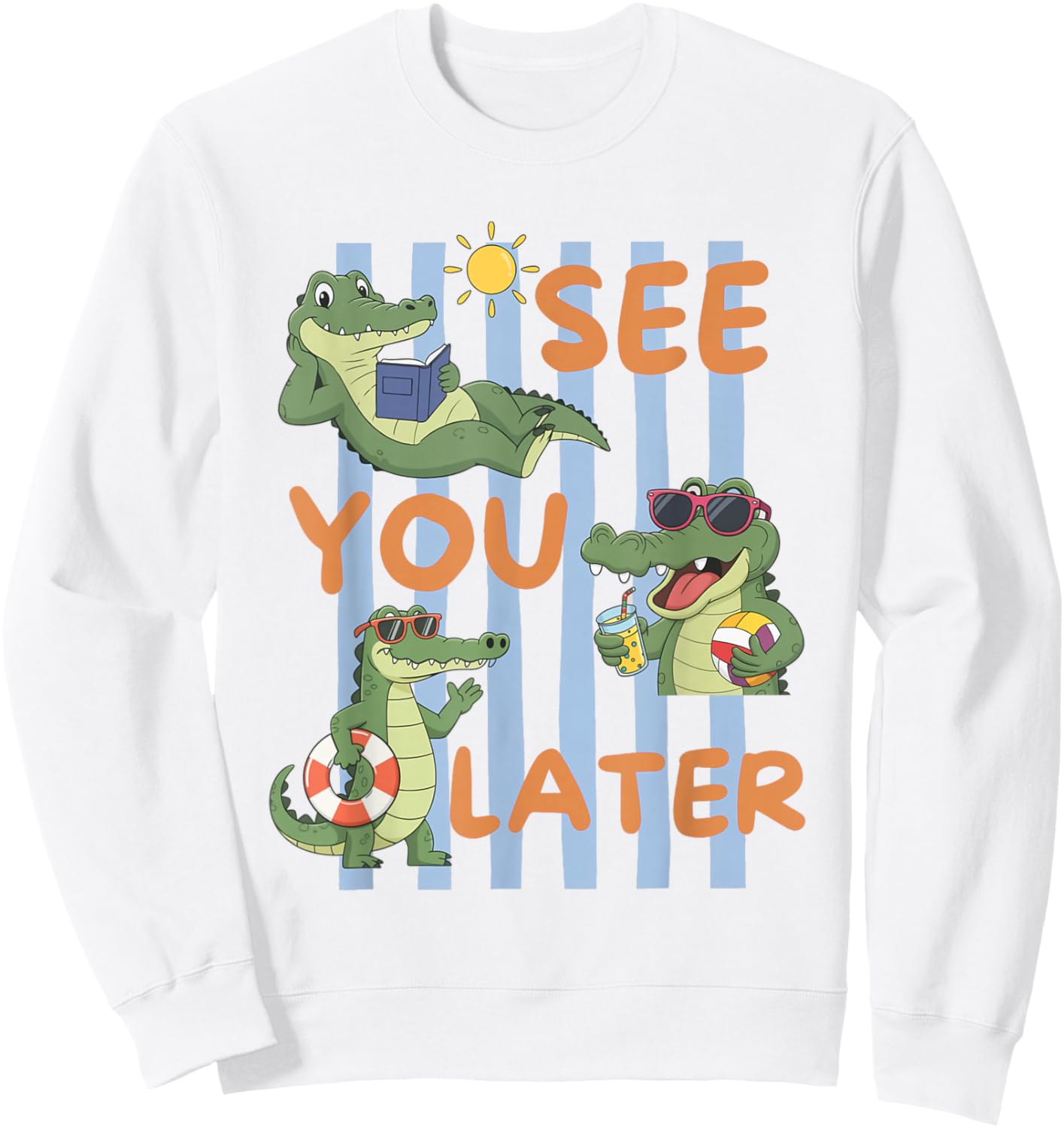 Women Striped See You Later Alligator End of Year Teacher Sweatshirt - Sweatshirt | White