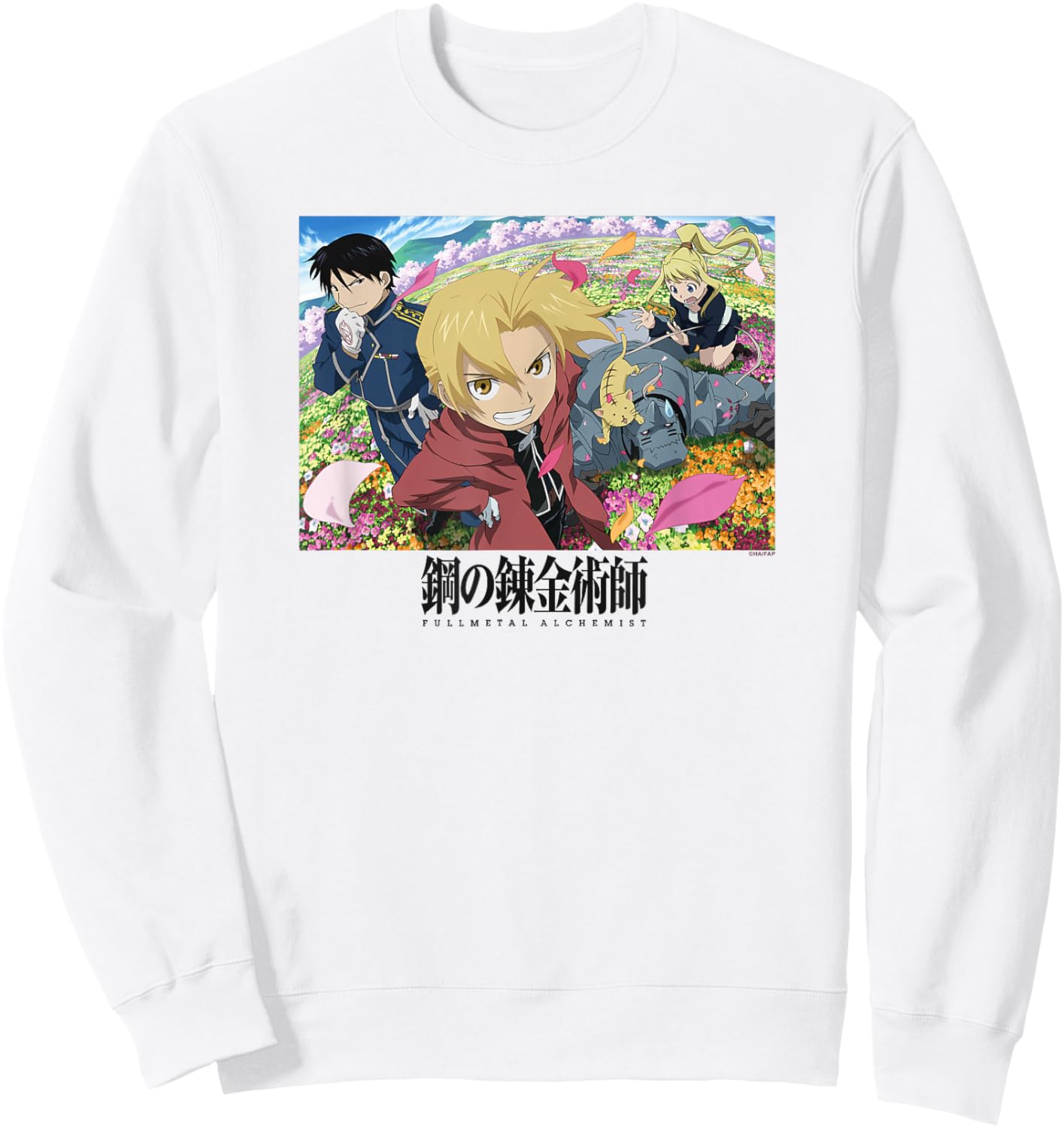 FMAB Field of Flowers Character Scene Anime Sweatshirt - Sweatshirt | White