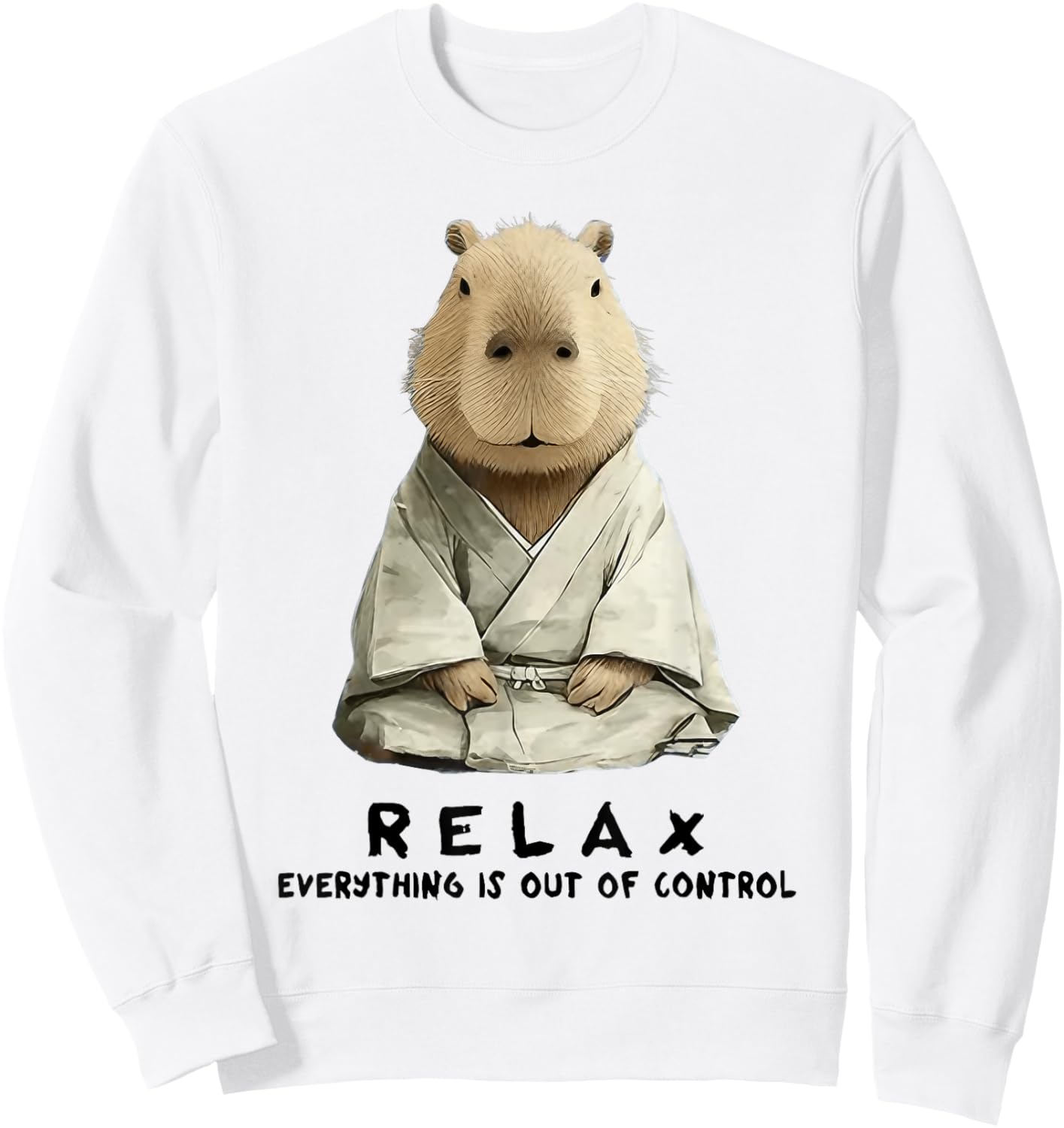 Relax Everything is Out of Control Funny Zen Capybara Art Sweatshirt - Sweatshirt | White