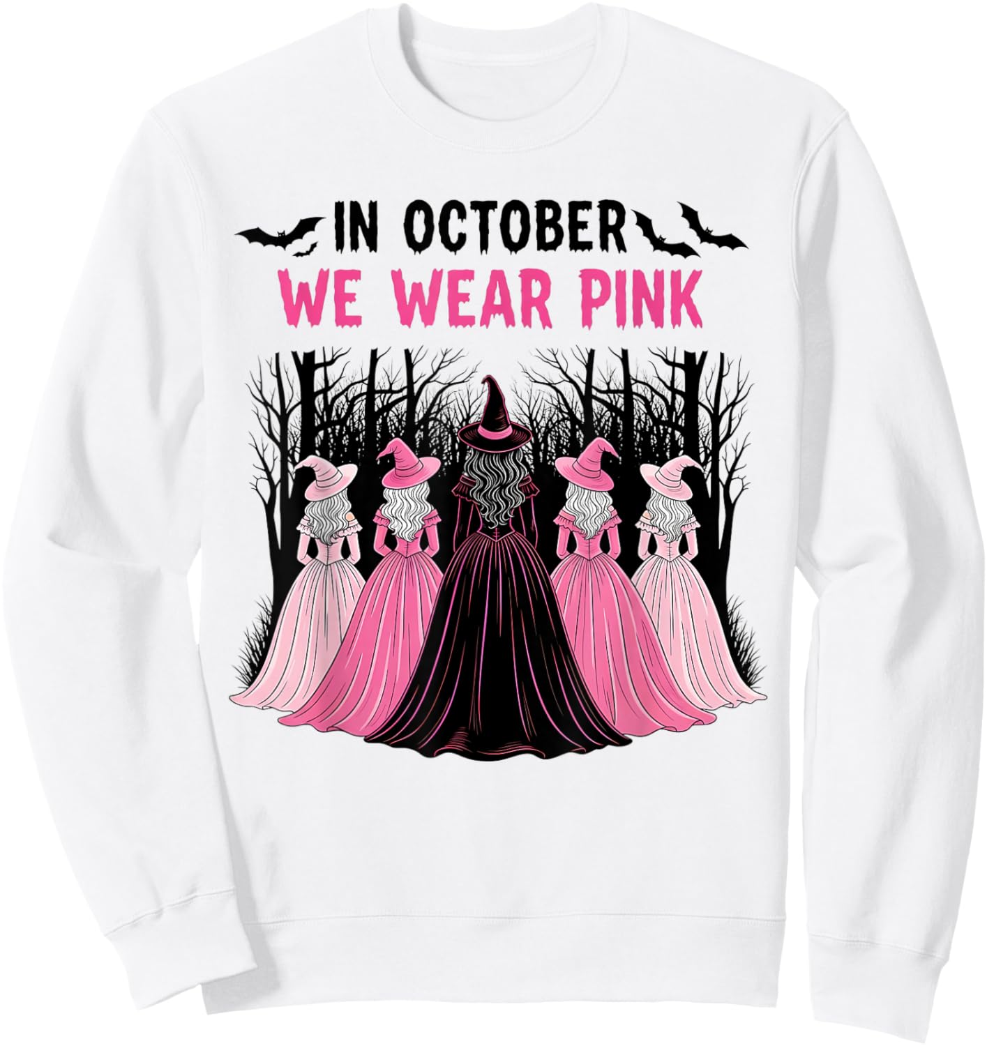 in October We Wear Pink Halloween Breast Cancer Awareness Sweatshirt - Sweatshirt | White