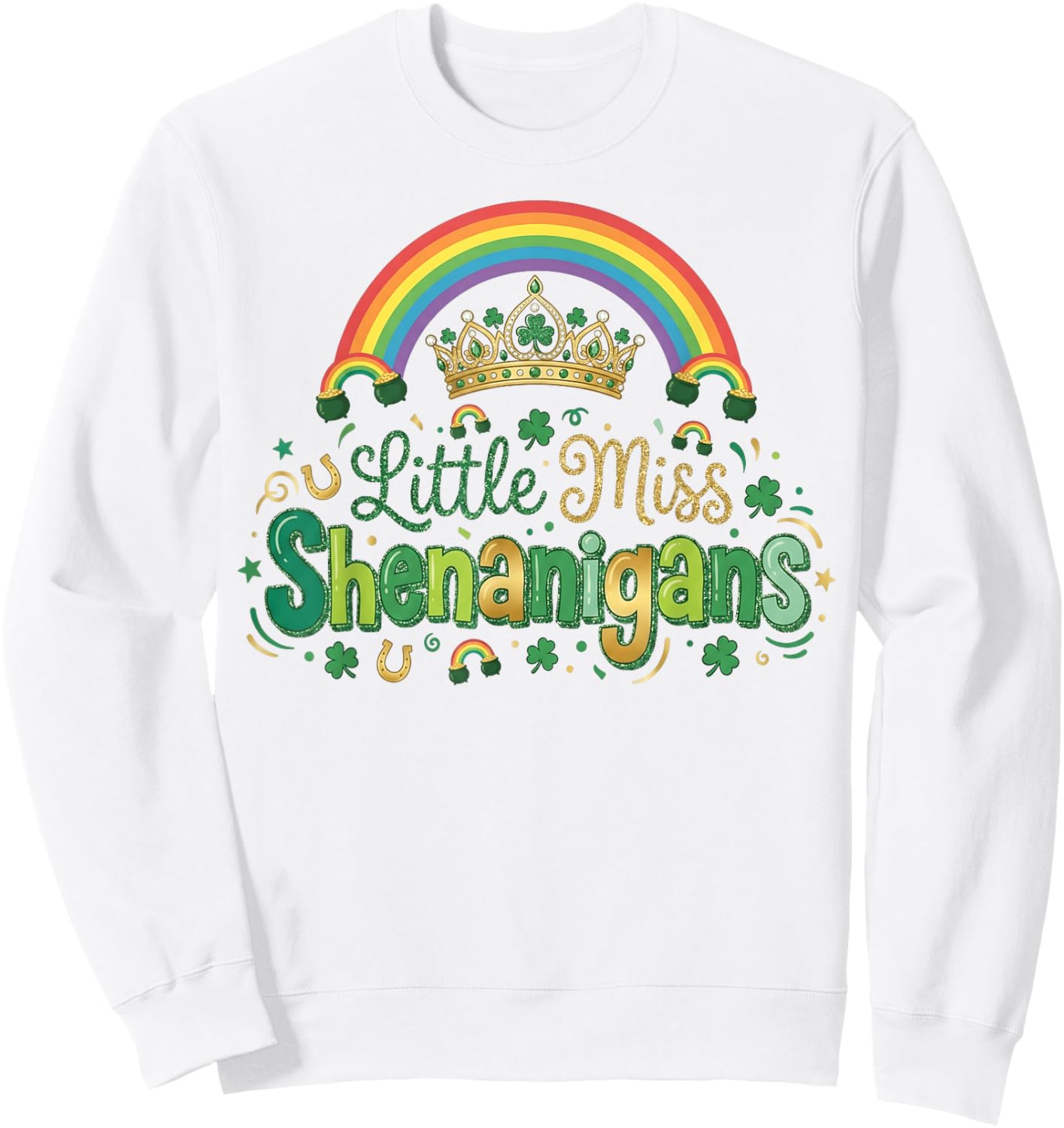 Little Miss Shenanigans St Patricks Day Girls St Paddys Day Sweatshirt - Sweatshirt | White