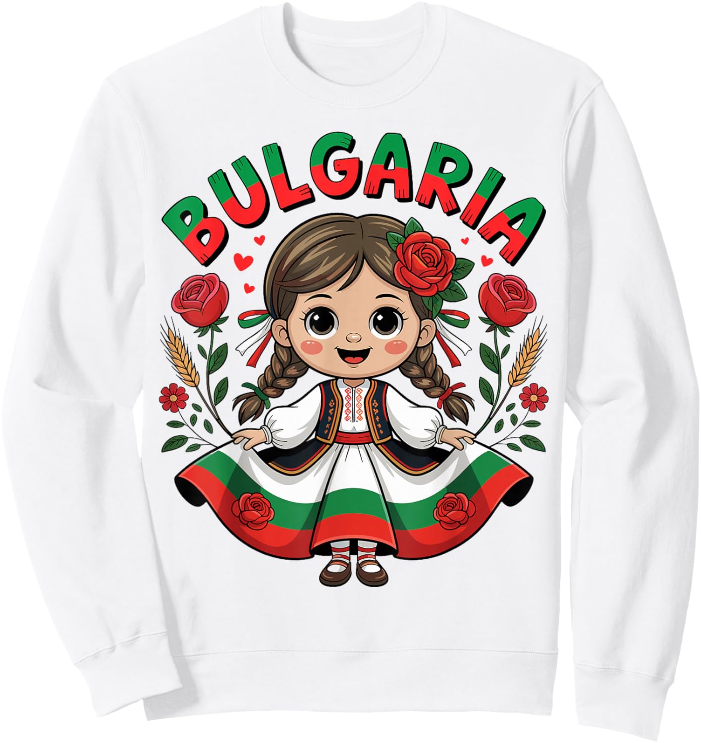 Cute Bulgarian Girl in Traditional Folk Dress for Kids Sweatshirt - Sweatshirt | White