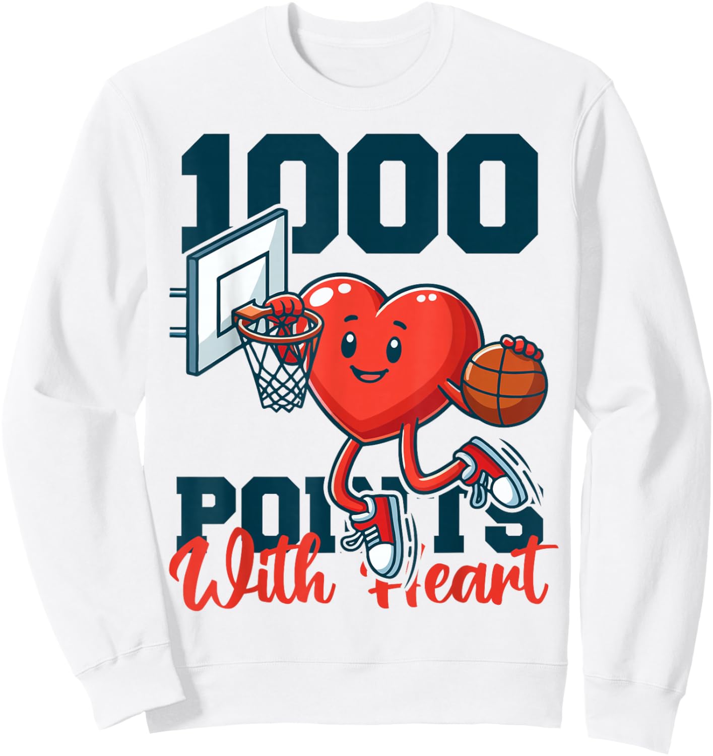 1000 Points Basketball Scorer Heart Ball Basketball Player Sweatshirt - Sweatshirt | White
