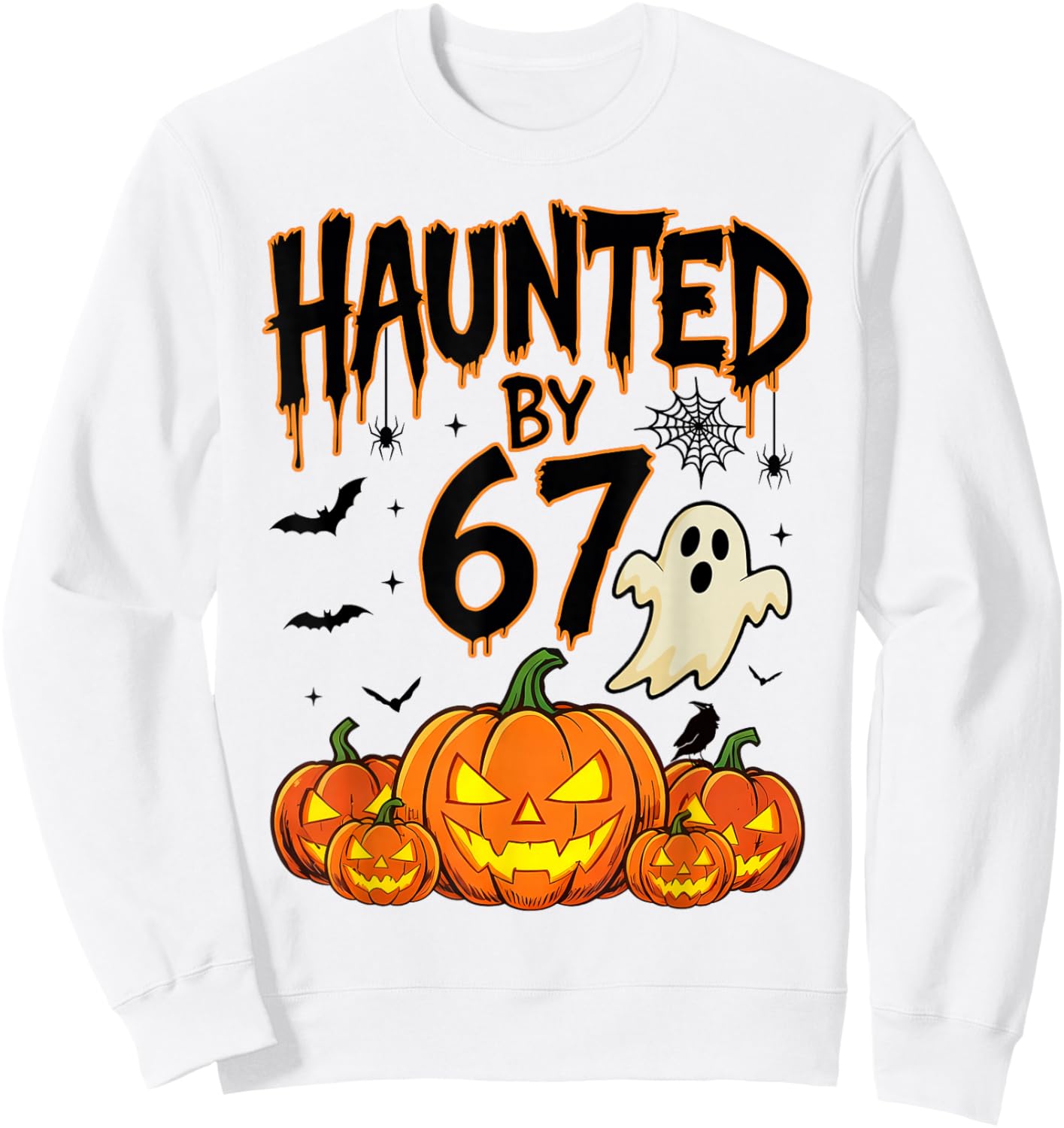Haunted by 67 Funny Six Seven Meme Pumpkin Ghost Halloween Sweatshirt - Sweatshirt | White