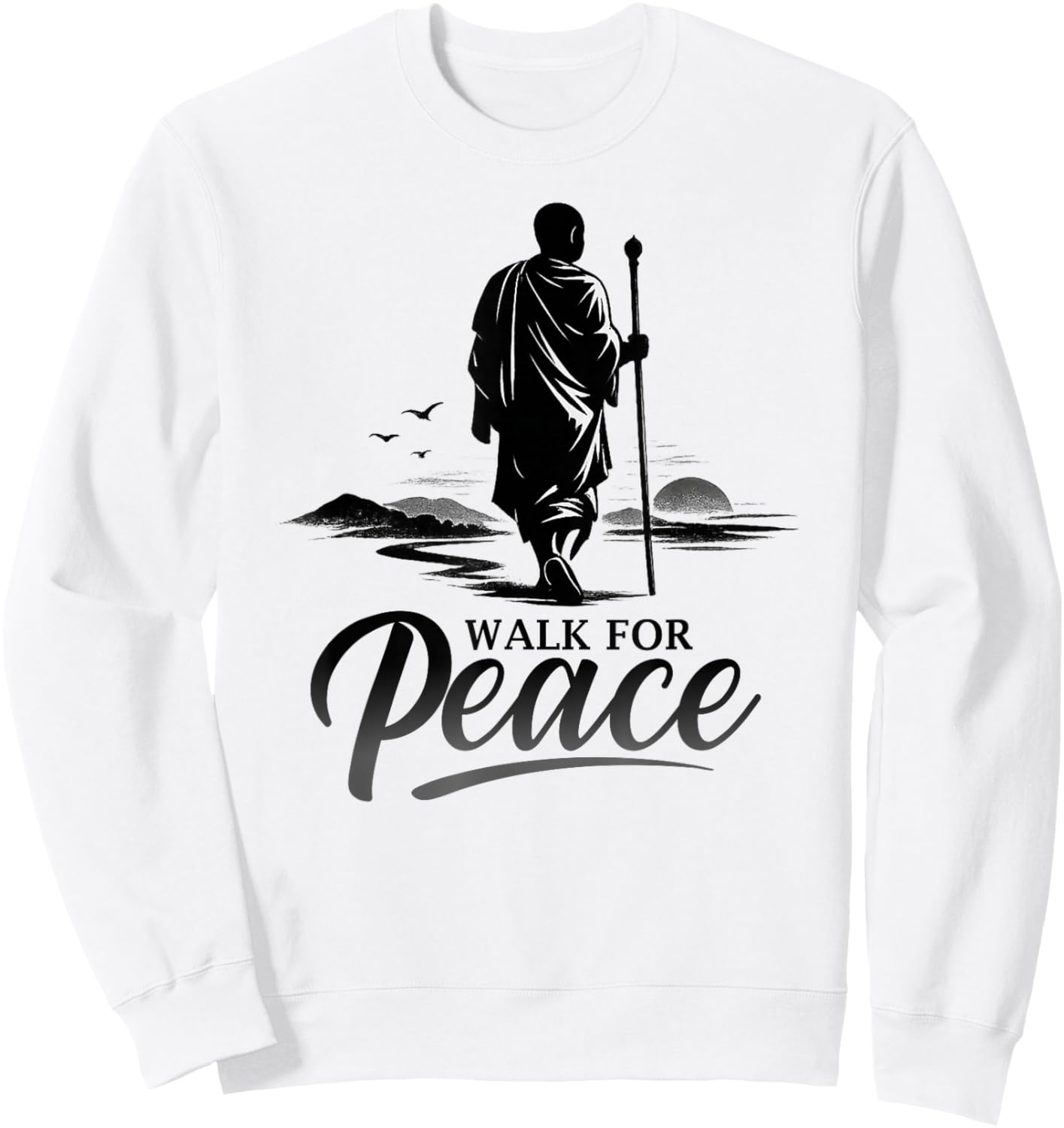 Retro Walk for Peace Monks with Aloka Dog Minimalist Zen Art Sweatshirt - Sweatshirt | White