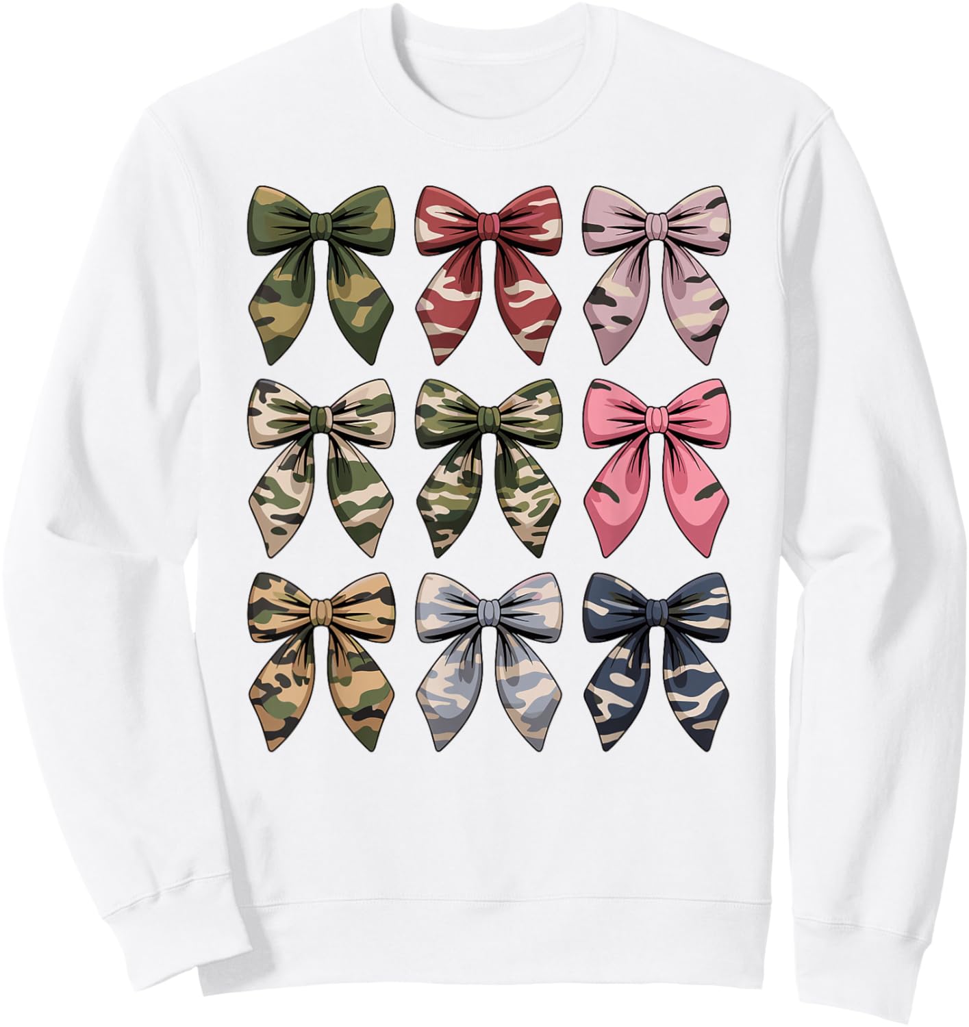 Camouflage Old Camo Bow Cute Country Hunting Women Girl Sweatshirt - Sweatshirt | White