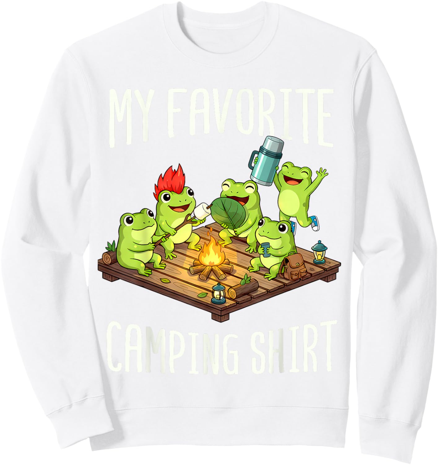 My Favorite Camping Shirt – Cute Frog Campfire Art Sweatshirt - Sweatshirt | White