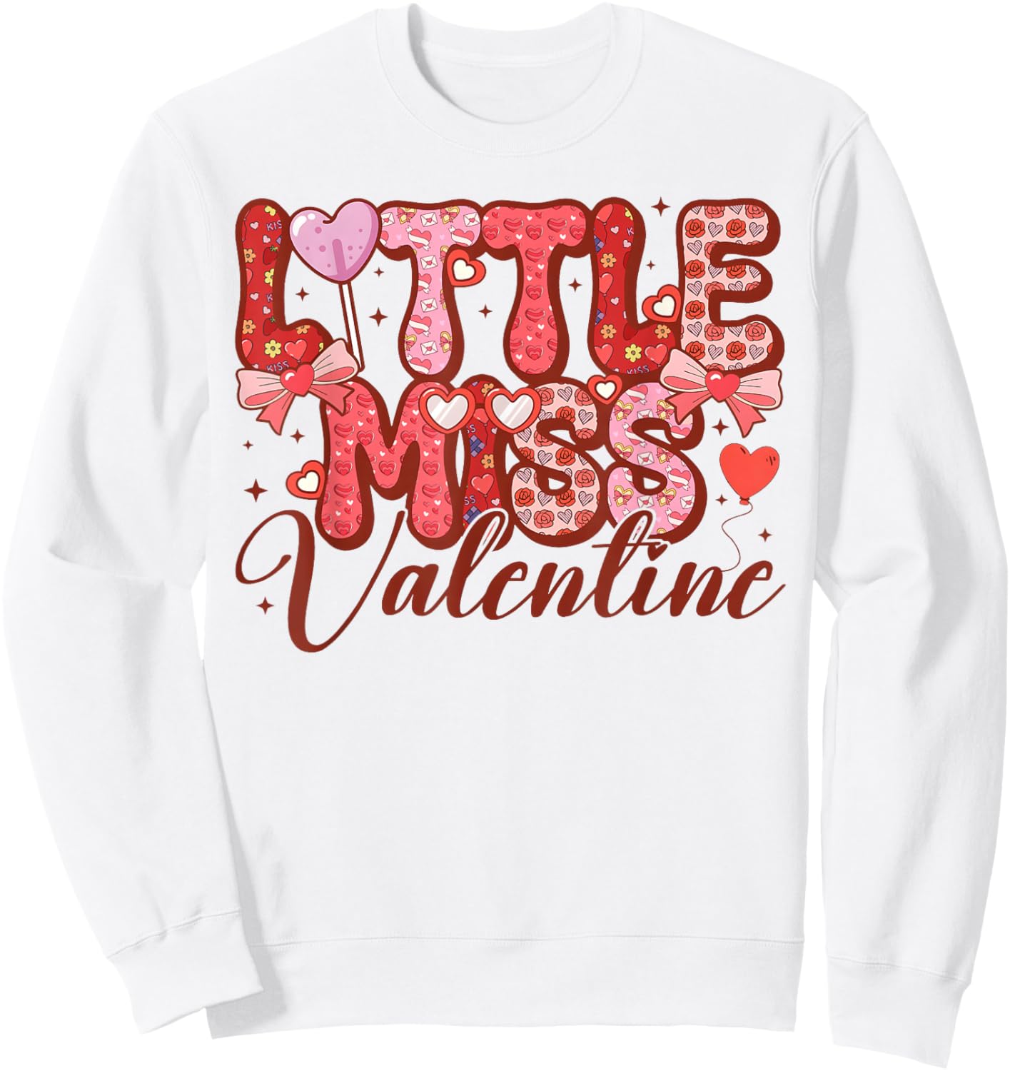 Little Miss Valentine Cute Heart Girls Women Kids Sweatshirt - Sweatshirt | White