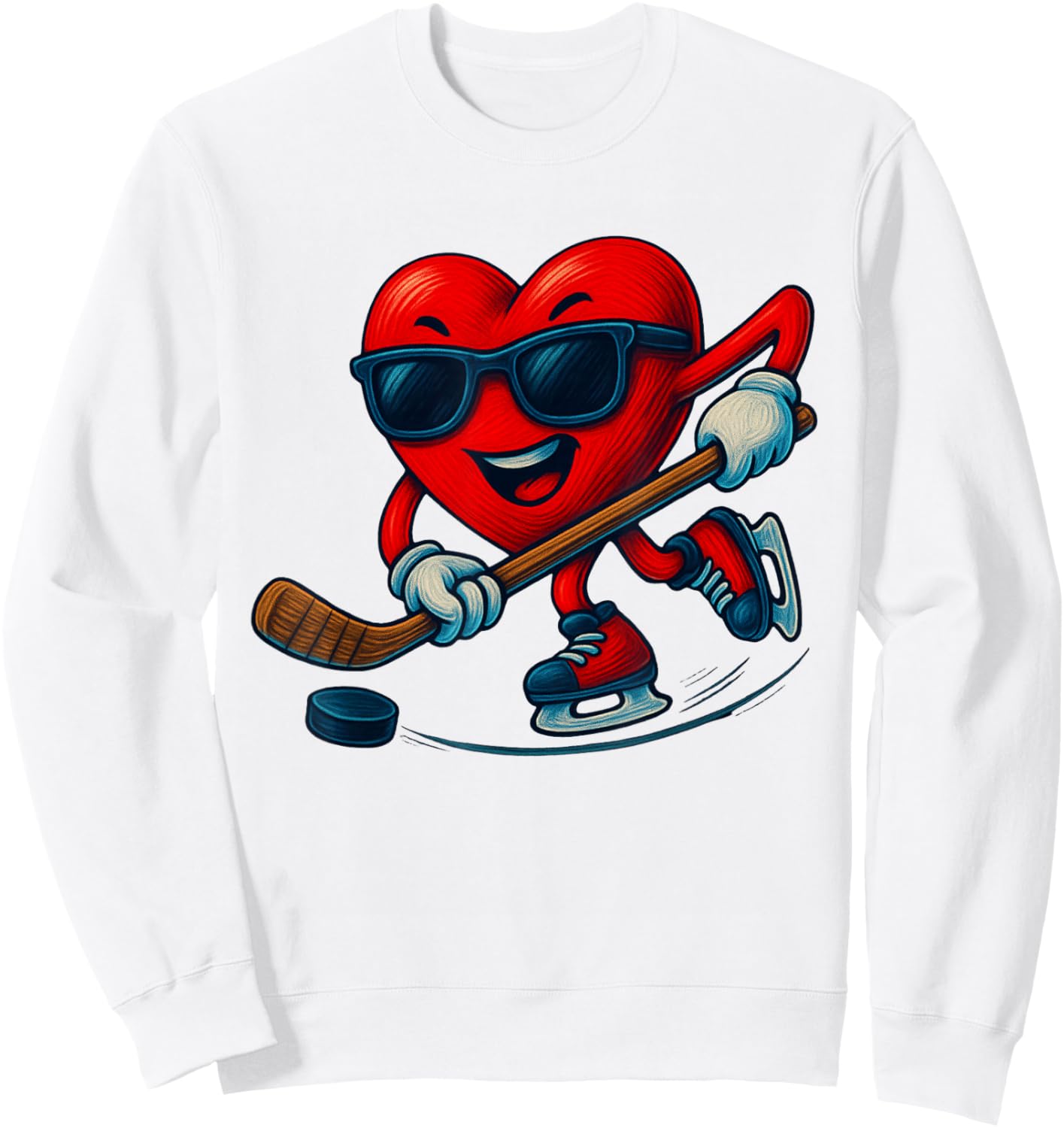 Valentines Day Ice Hockey Funny Red Heart Love Boys Kids Sweatshirt - Sweatshirt | White