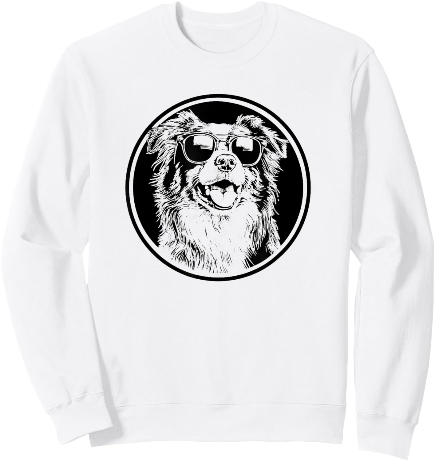 Round Black Logo Blue Merle Australian Shepherd Lover Sweatshirt - Sweatshirt | White